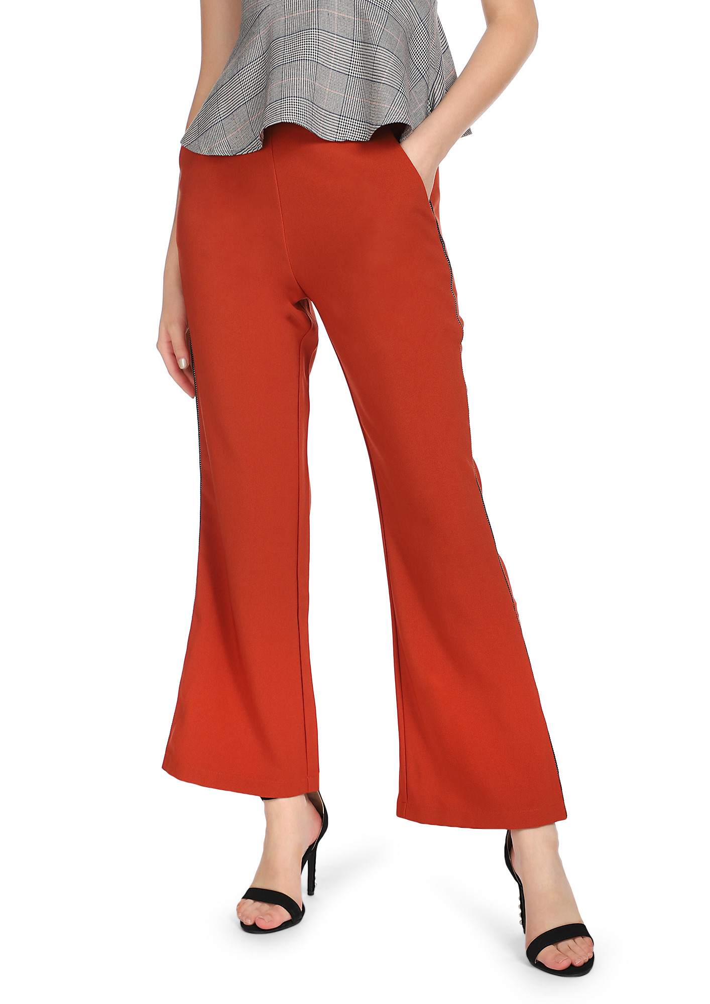 ZIP IT UP RUST FLARED TROUSERS