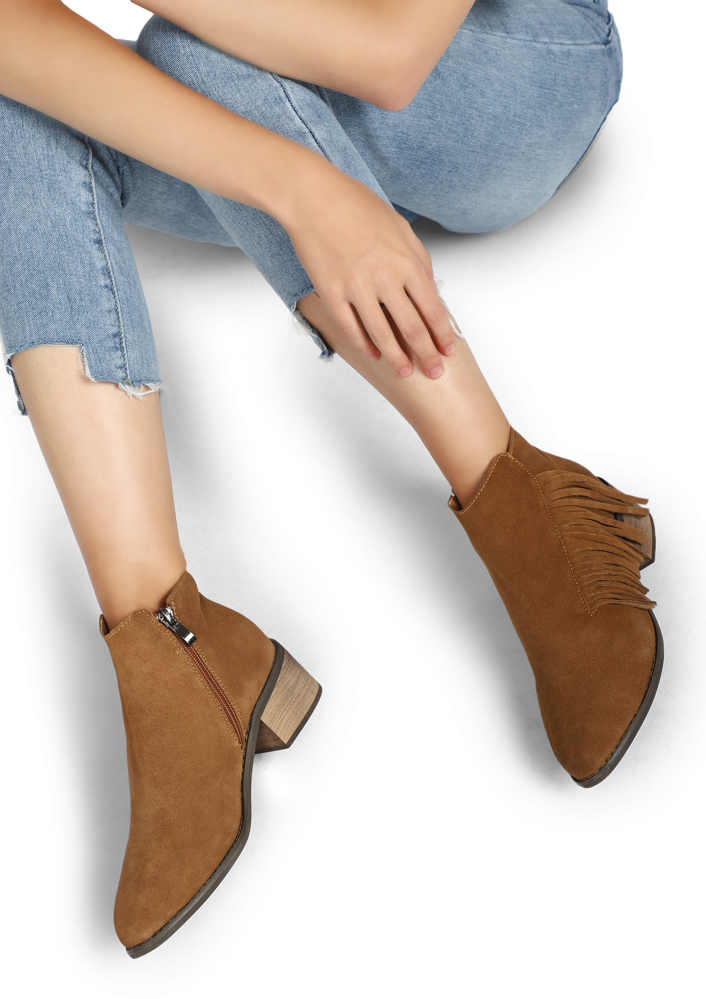 FAD FOR THE FRINGES BROWN ANKLE BOOTS
