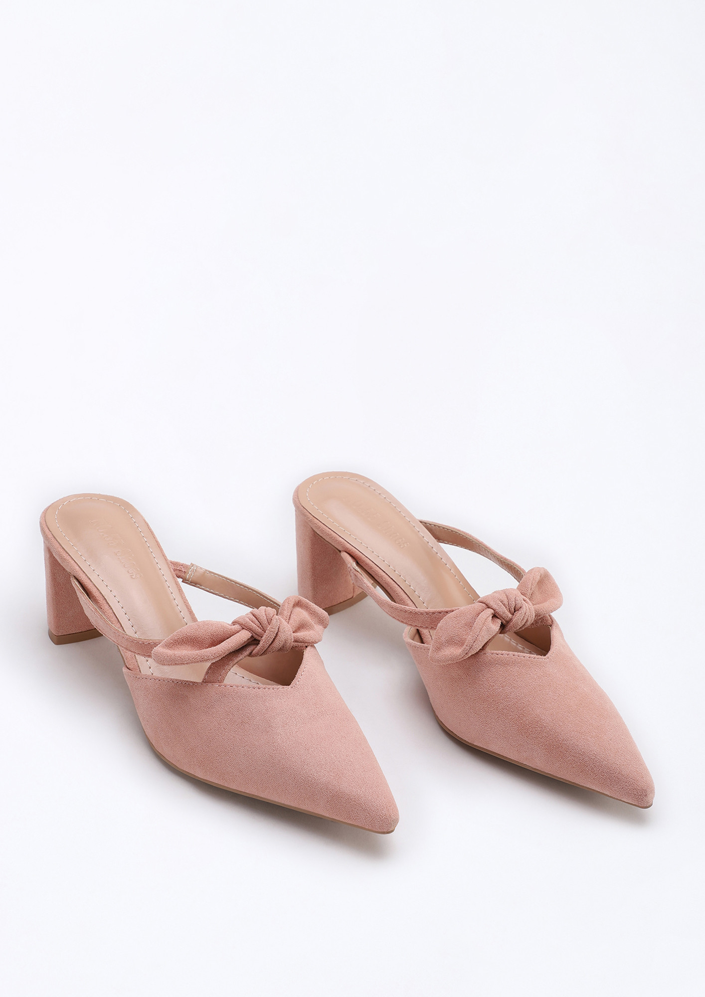 SWEET BOW NUDE PINK BLOCK HEELED PUMPS