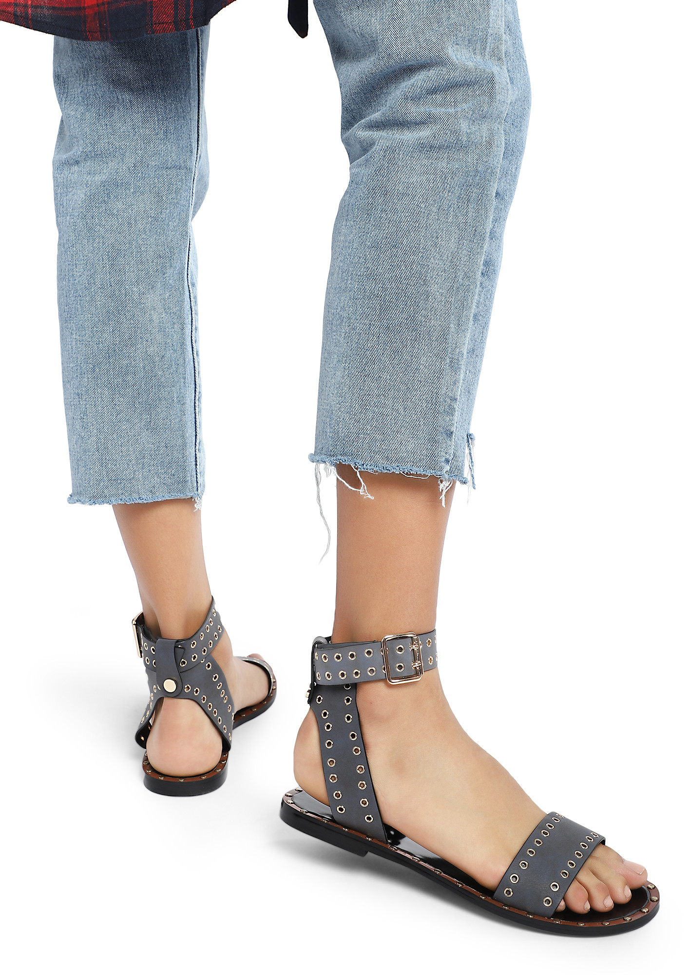 SAY IT TO MY EYES BLUE GREY FLAT SANDALS