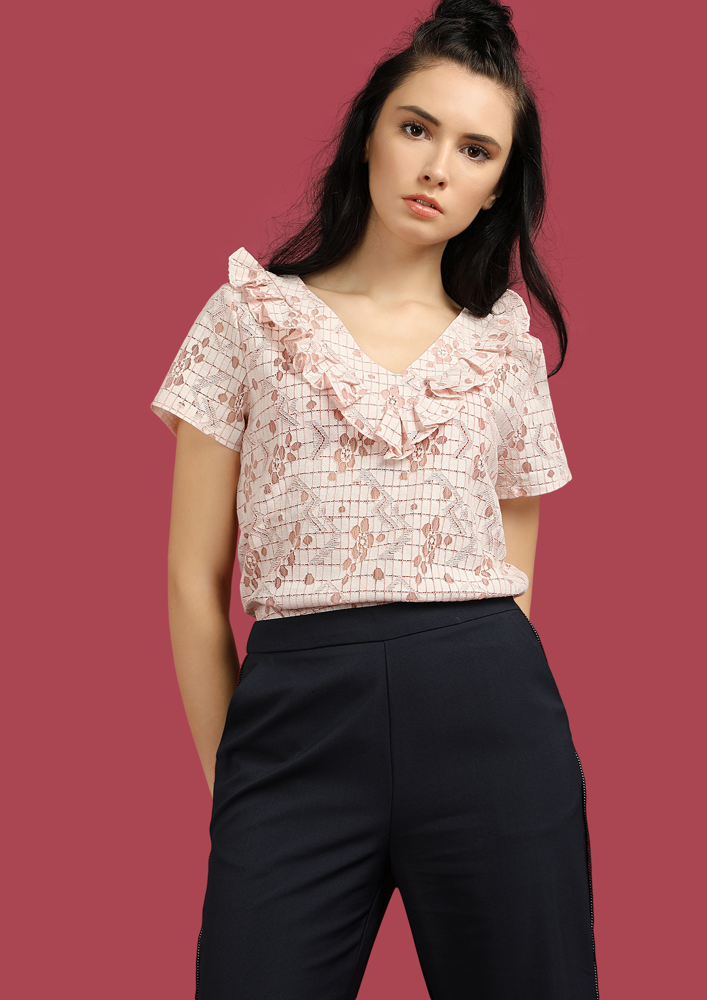 THERE IS NO STOPPING RUFFLE PINK BLOUSE