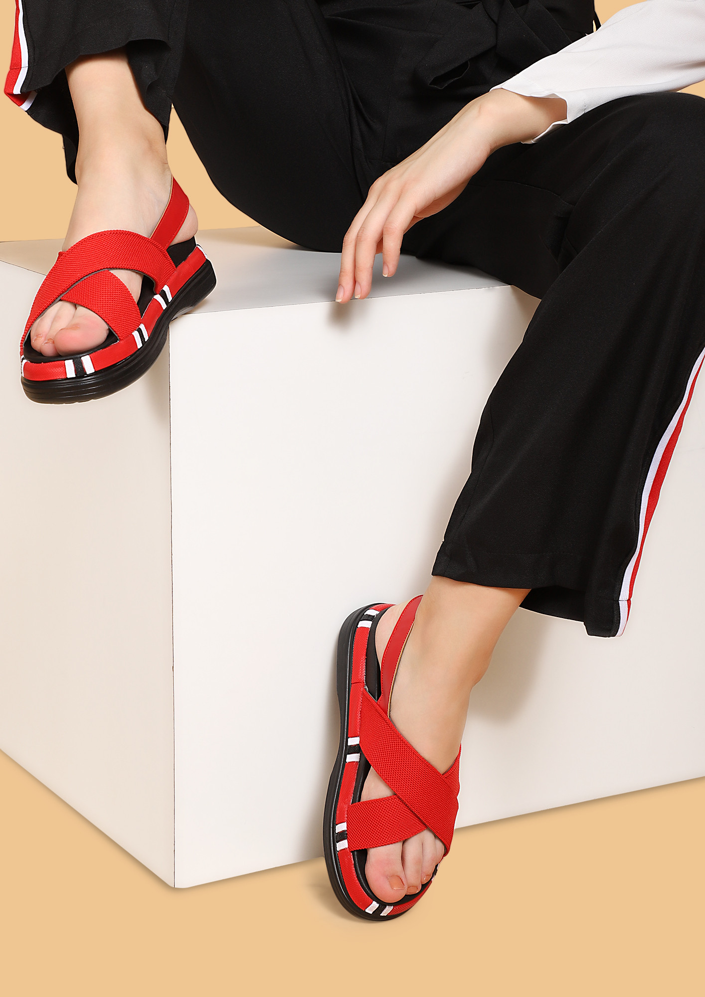 A LOT TO DO RED FLOATER SANDALS