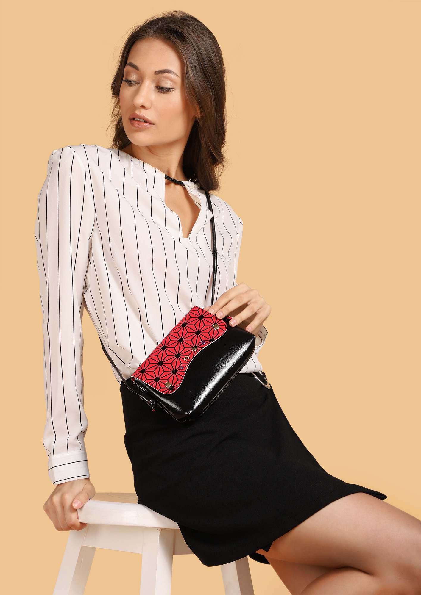 LET'S CONNECT THE DOTS RED SLING BAG