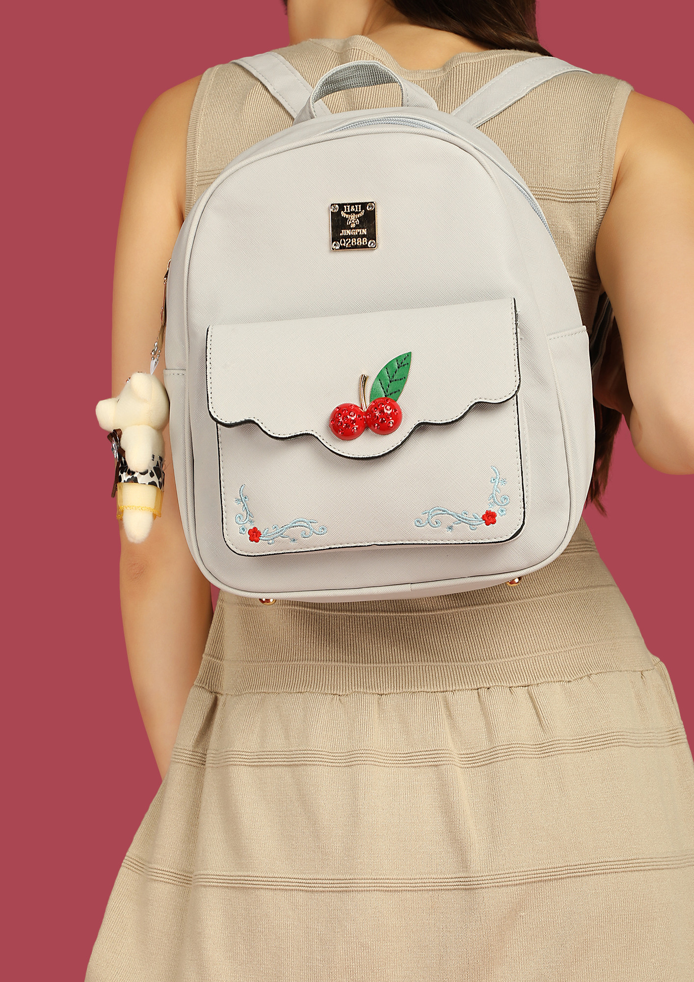 CHERRY ON TOP GREY BACKPACK