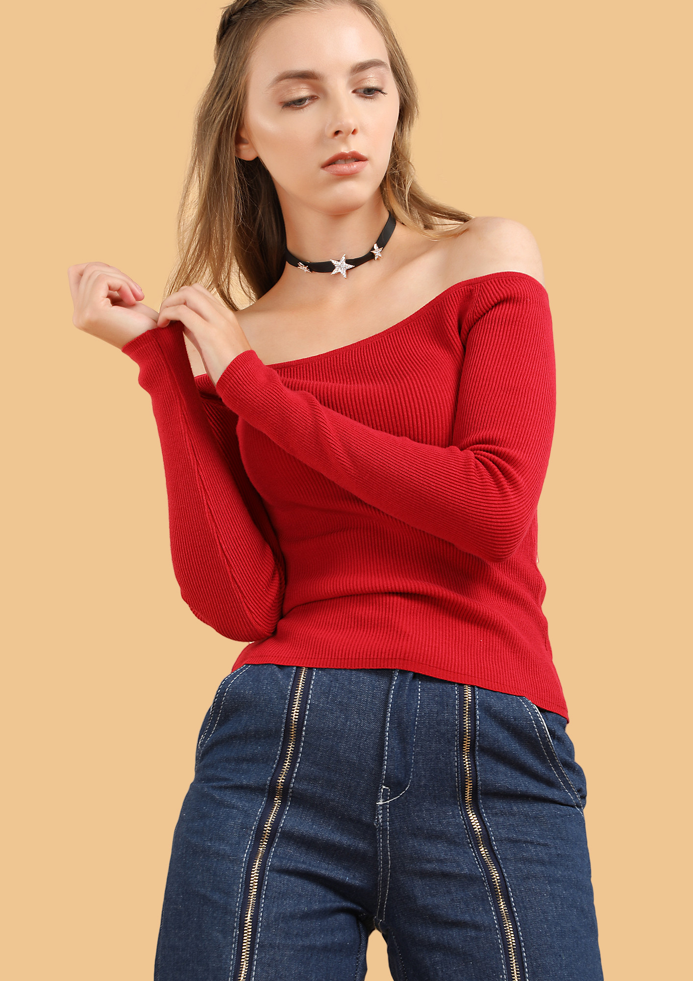 HUSTLE READY RED RIBBED TOP