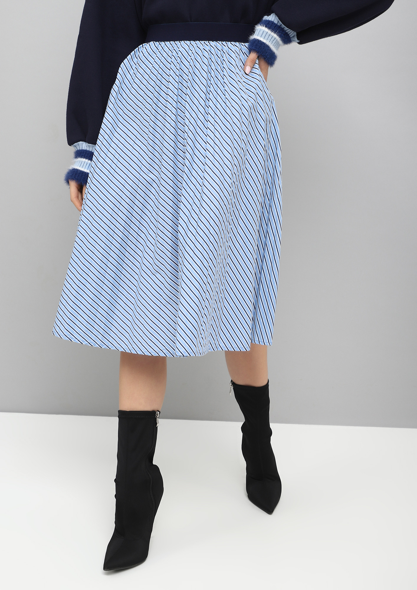 ECHOING YOUR THOUGHTS LIGHT BLUE MIDI SKIRT