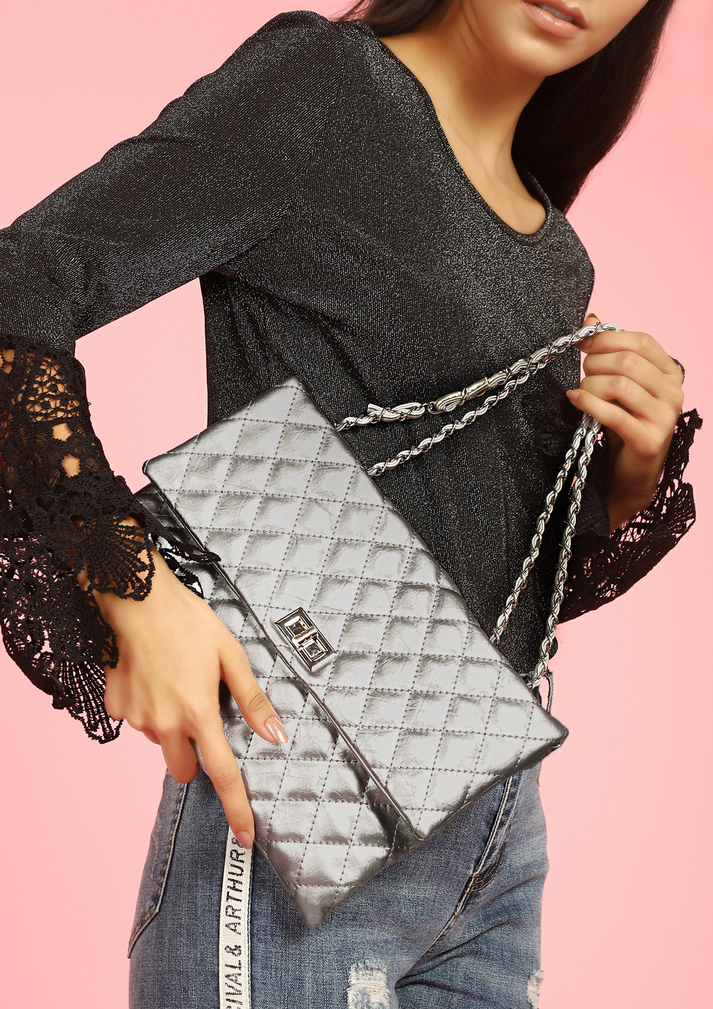 LET'S GO OUT SILVER SLING BAG