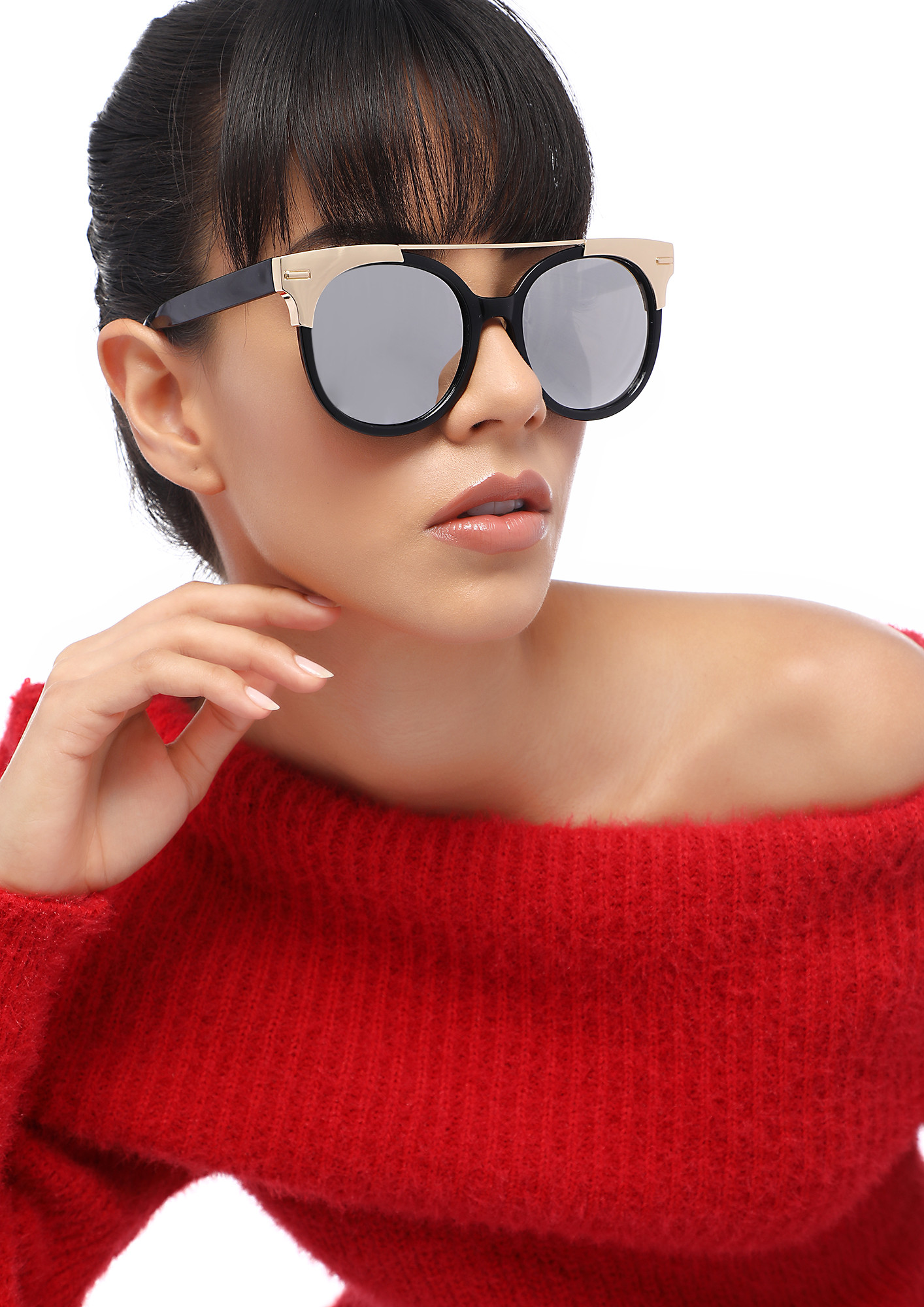 DON'T BE SHY SQUARE SILVER CAT-EYE SUNGLASSES