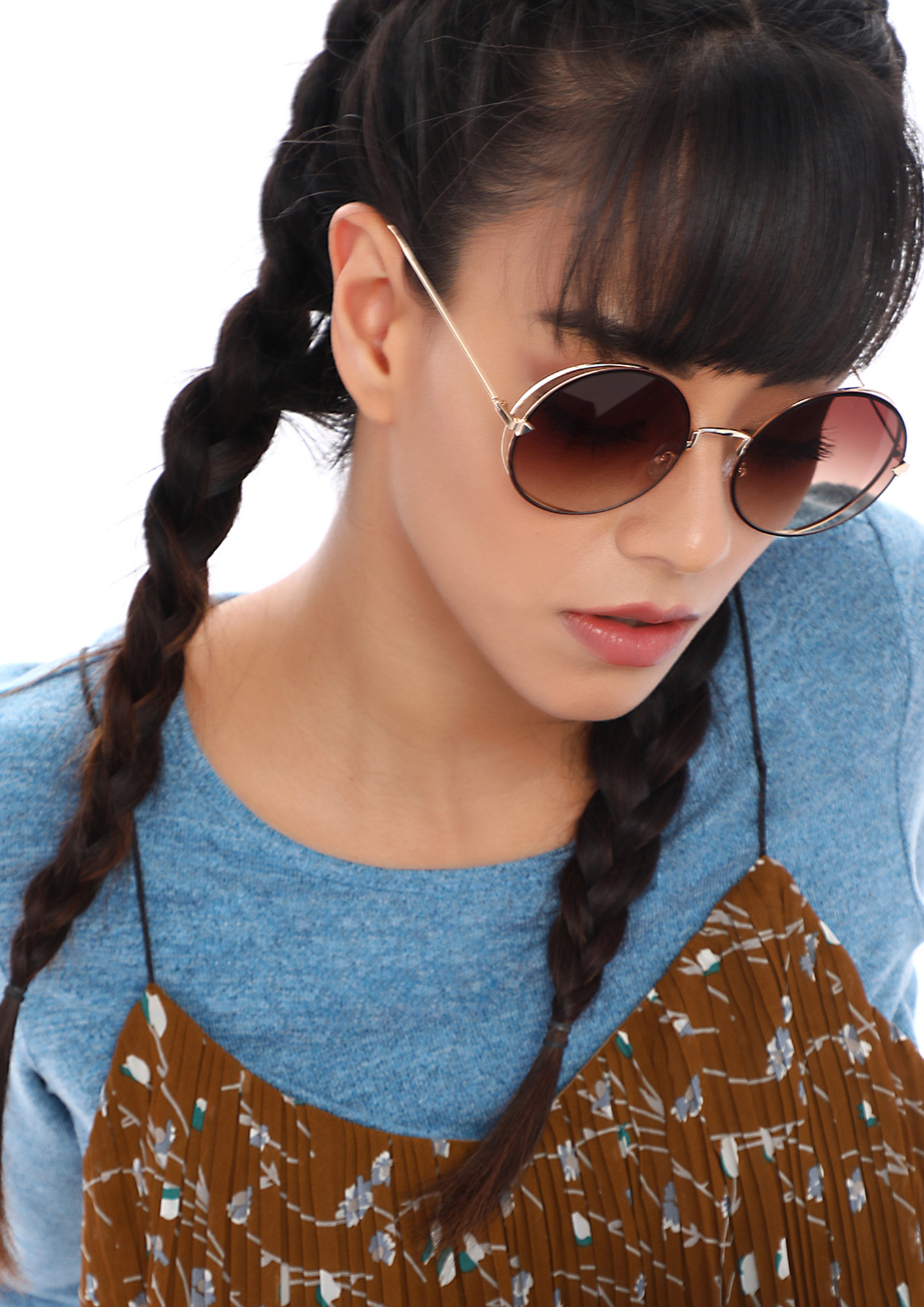 JUST NO SIDES BROWN ROUND SUNGLASSES