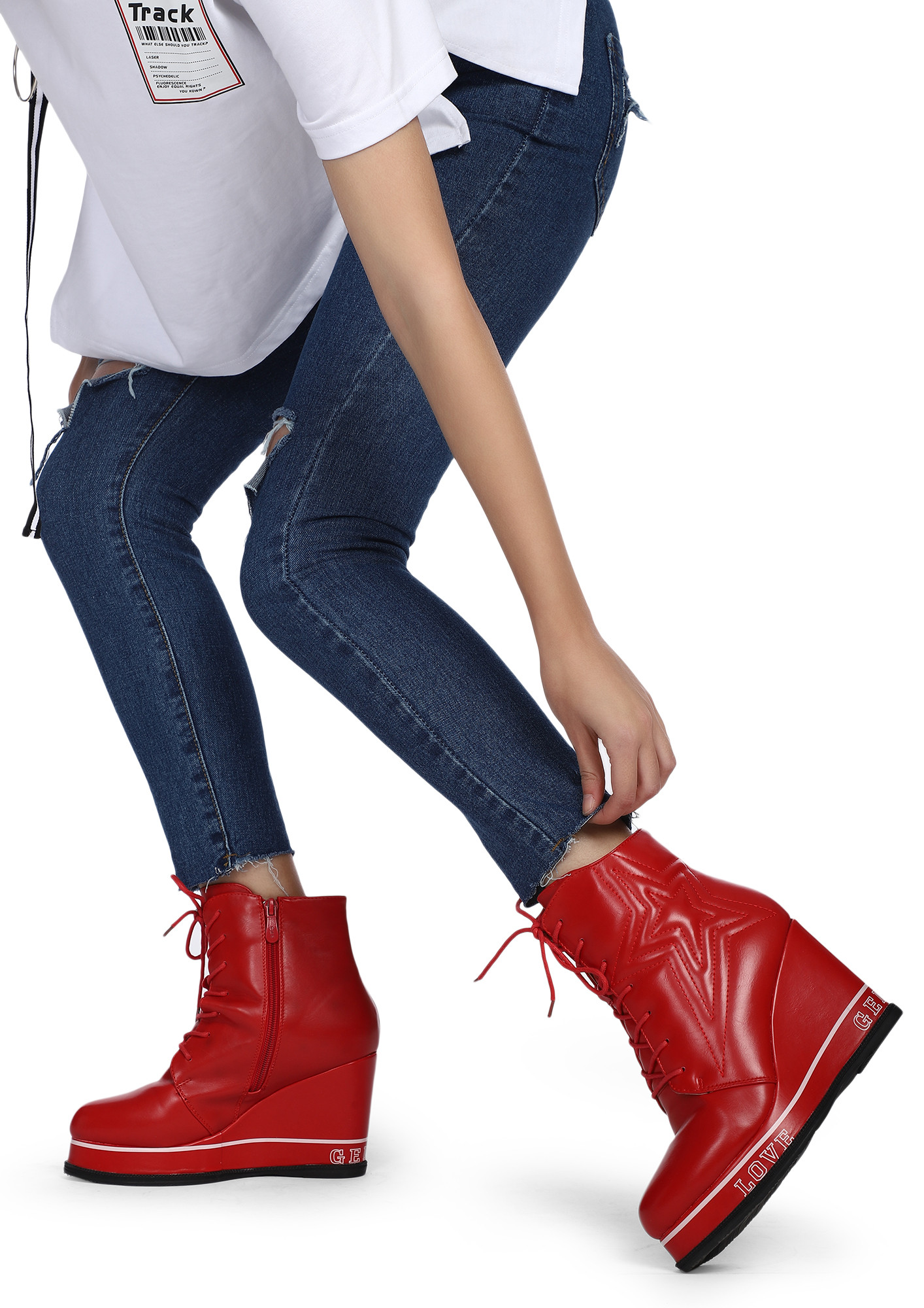 I'M STAR STRUCK RED ANKLE BOOTS