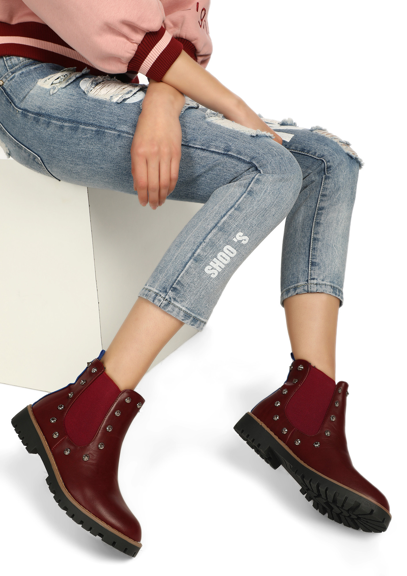 FALL IN PLAY MAROON SLIP-ON BOOTS