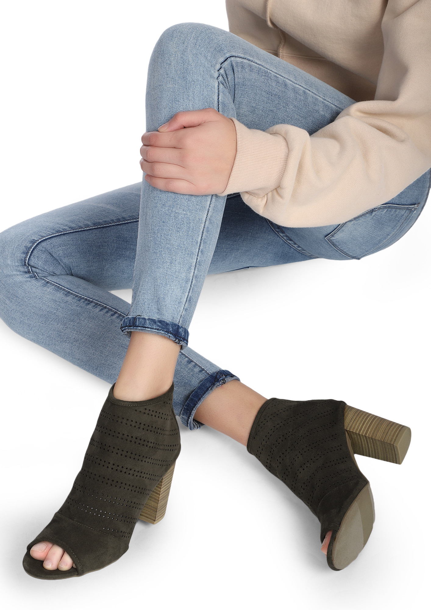 HEADING TO THE NEVERLAND OLIVE GREEN PEEP-TOE BOOTS