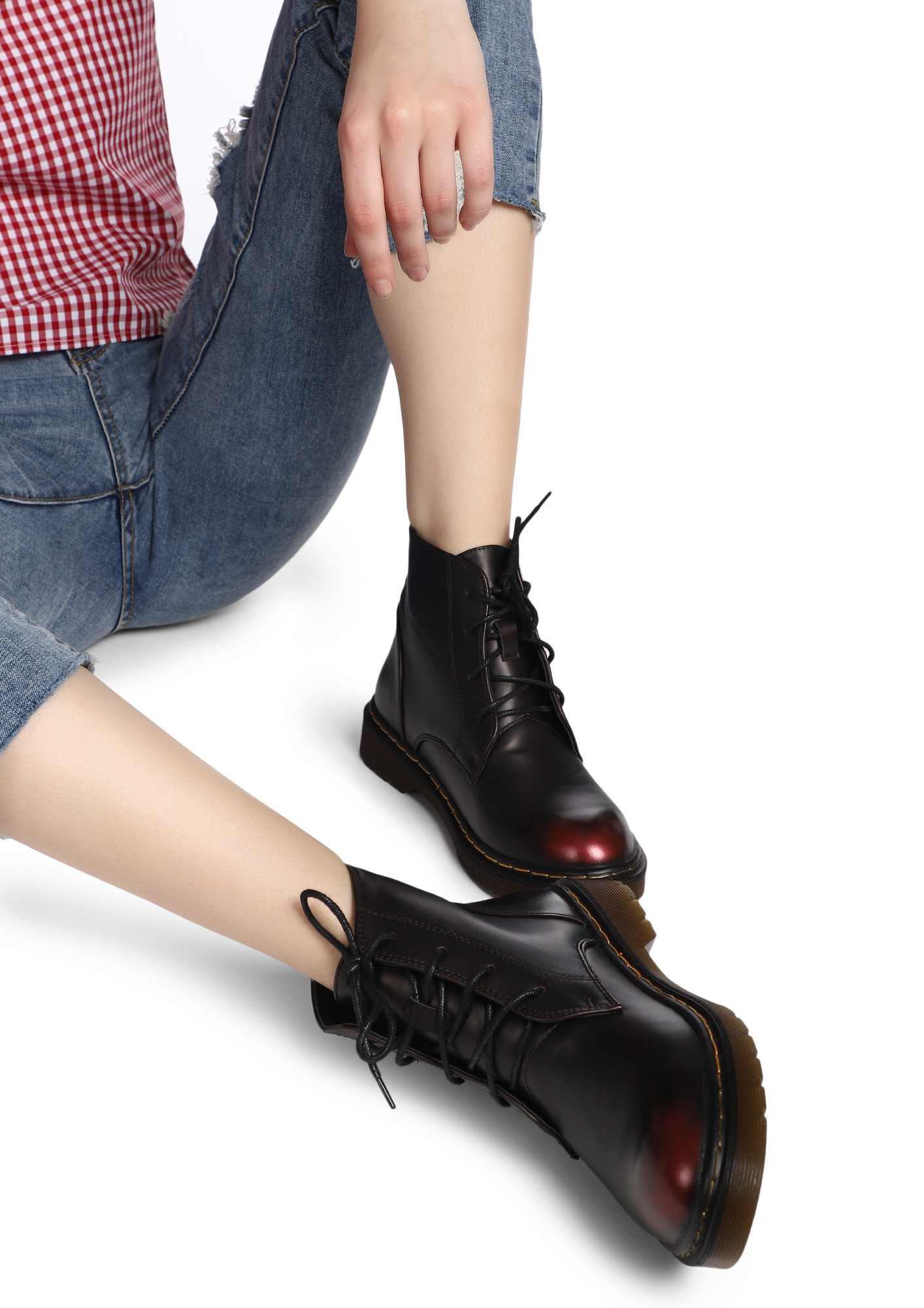 CHUNK THAT SOLE RED LACE-UP BOOTS