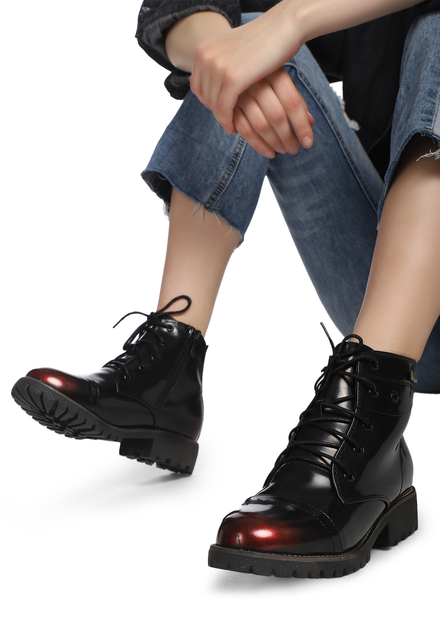 GAME ON GIRL RED LACE-UP BOOTS