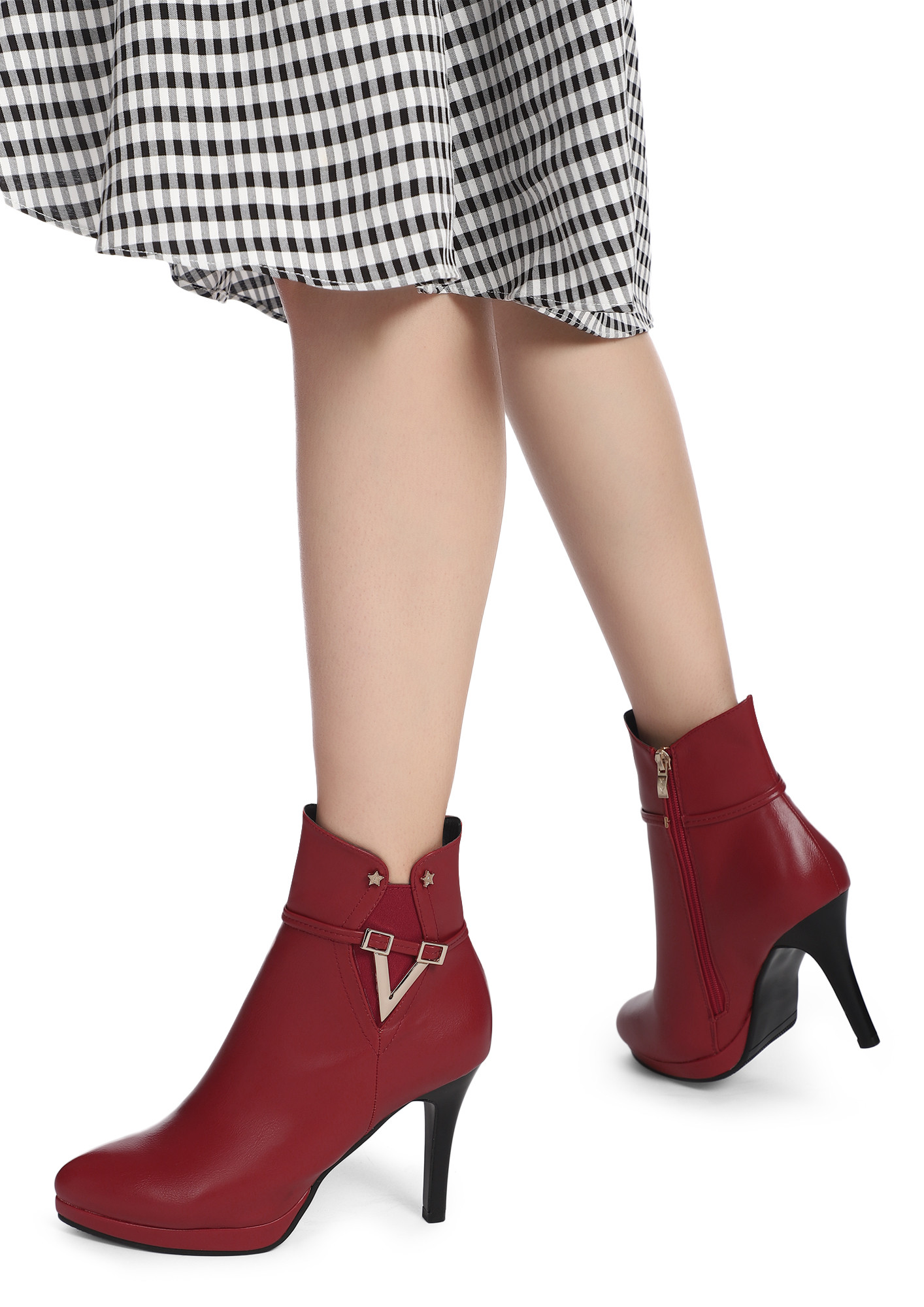 WORK FIX RED ANKLE BOOTS