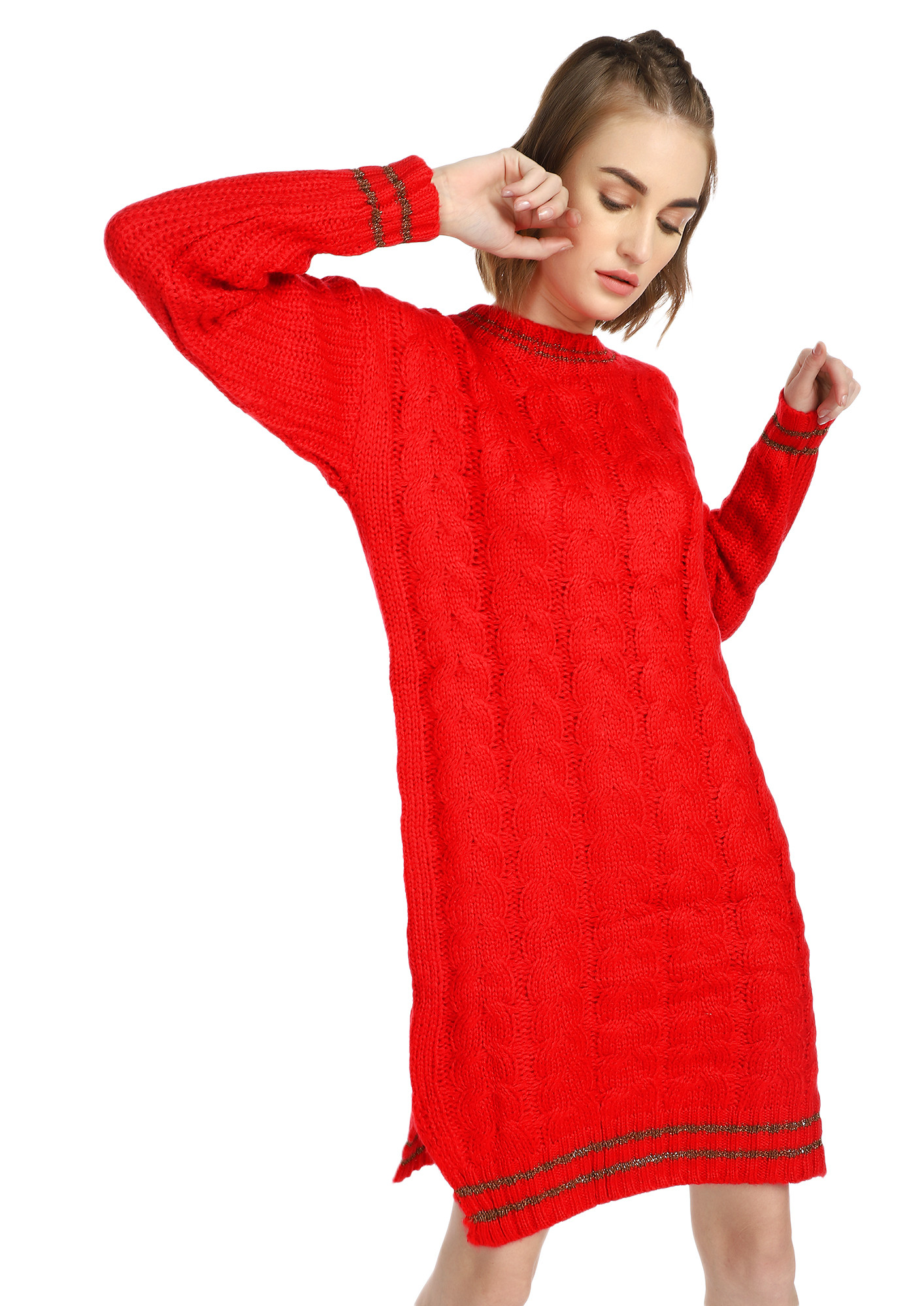 WINTER GAME RULES RED KNIT DRESS