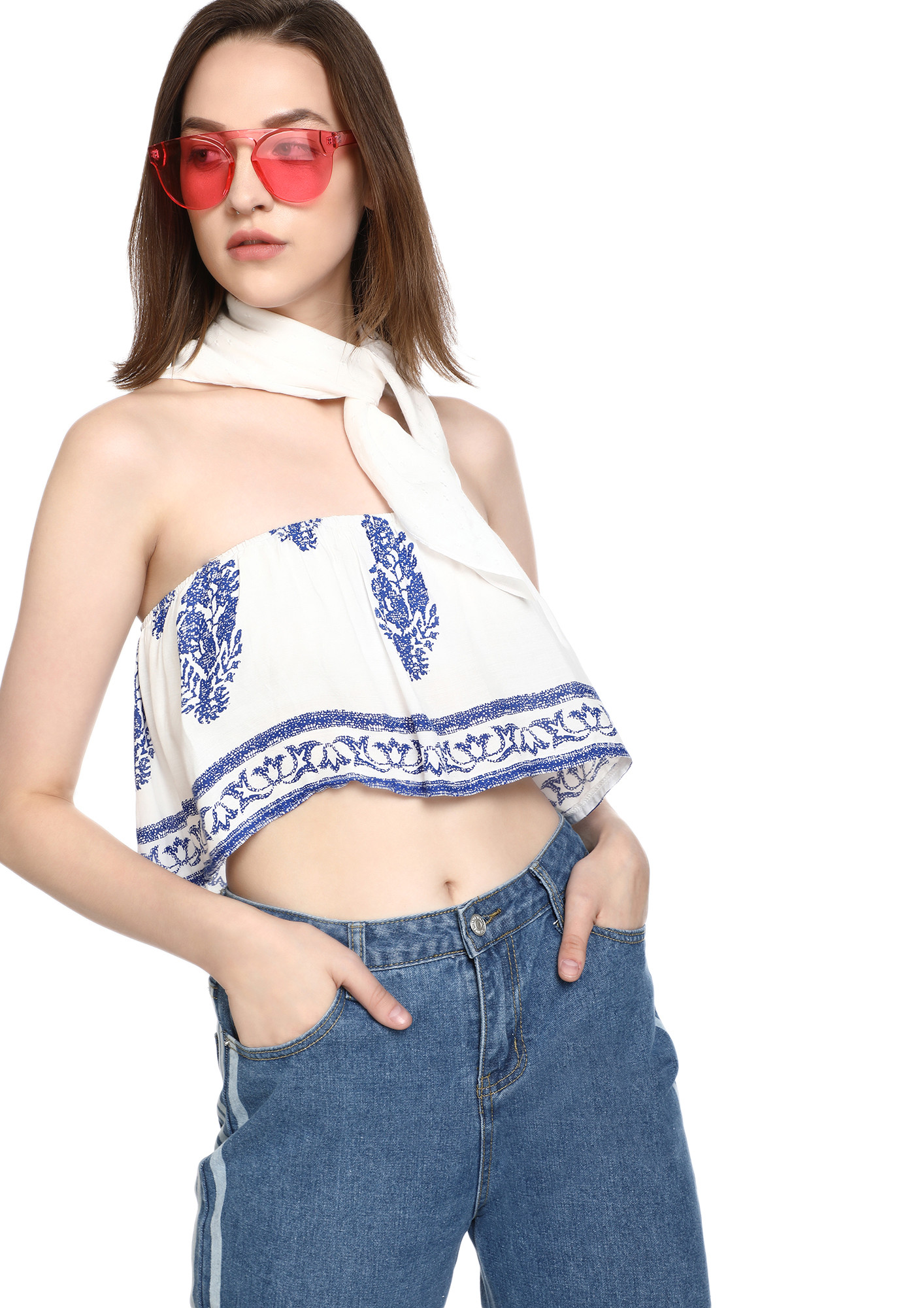 CRUSH ON YOU BLUE BANDEAU CROP TOP 