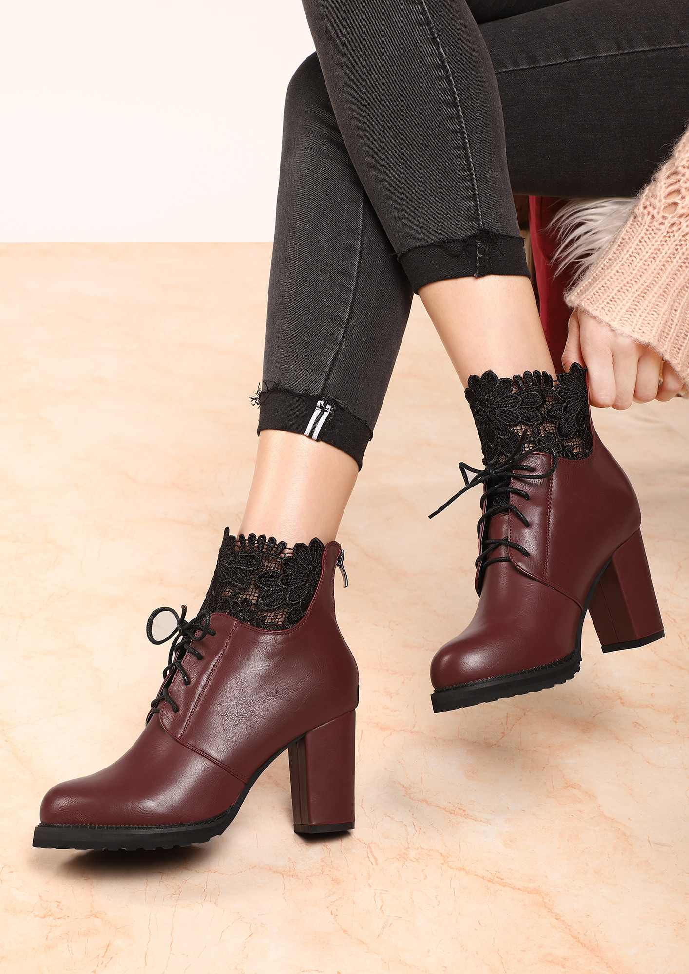 SLAYING AROUND ALL DAY WINE ANKLE BOOTS