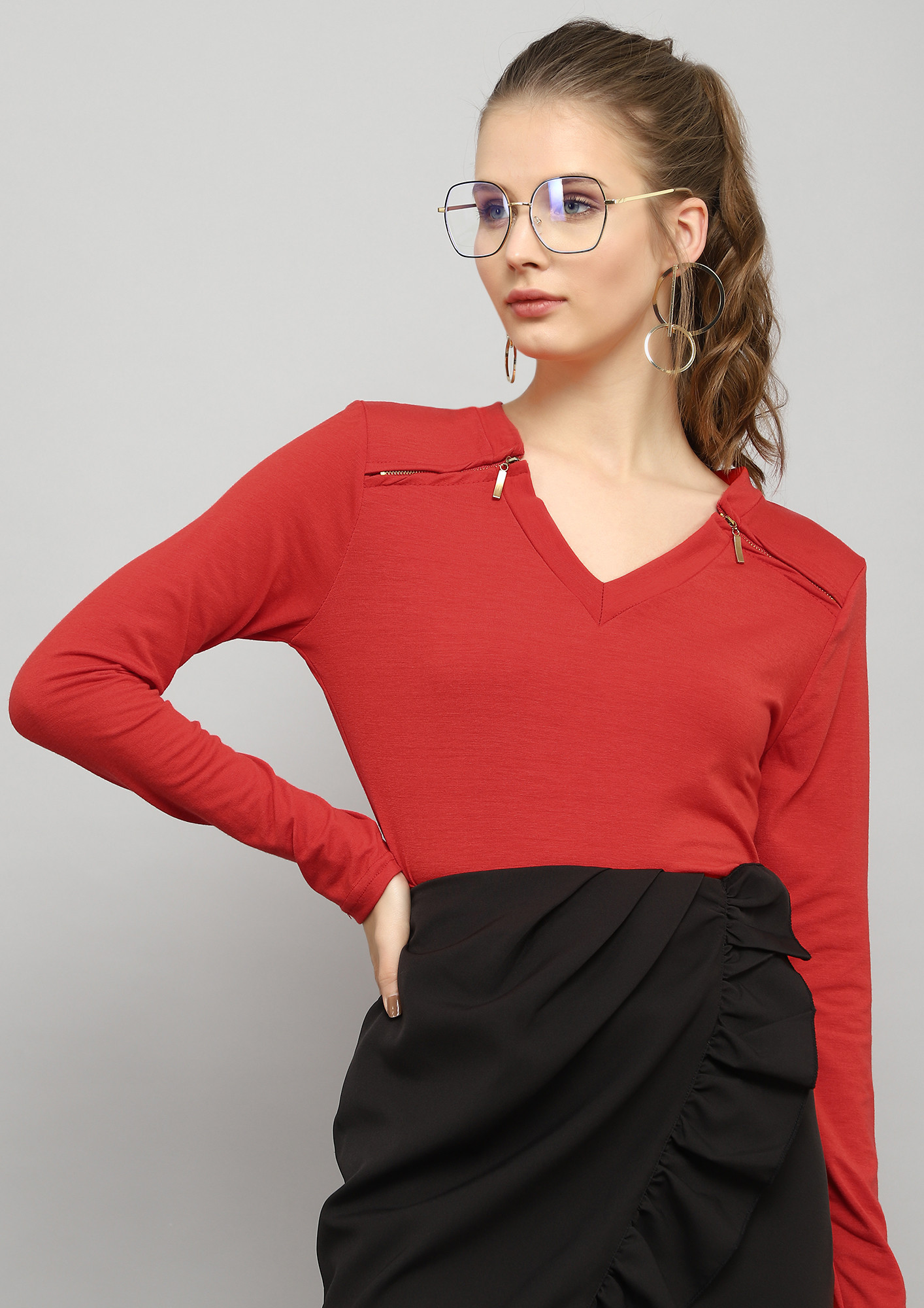 LIFE AHEAD OF US RED RIBBED TOP