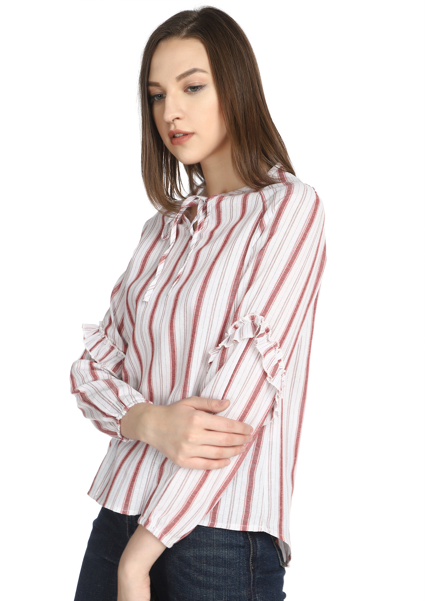 ALMOST LIKE BASIC RED STRIPED BLOUSE