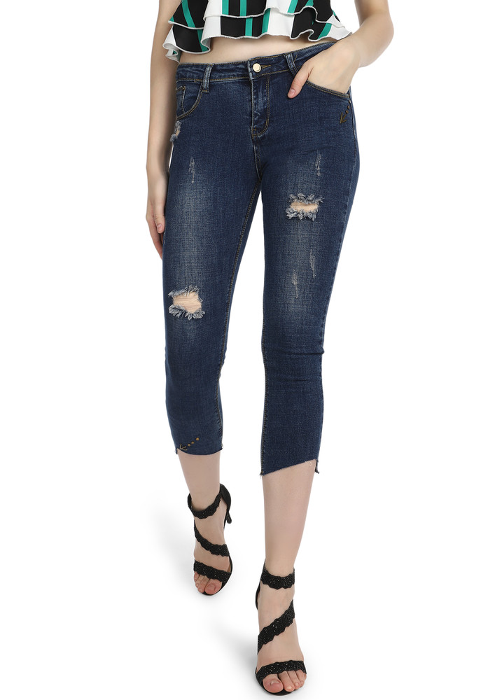 NEVER COMPROMISE BLUE CROPPED JEANS 