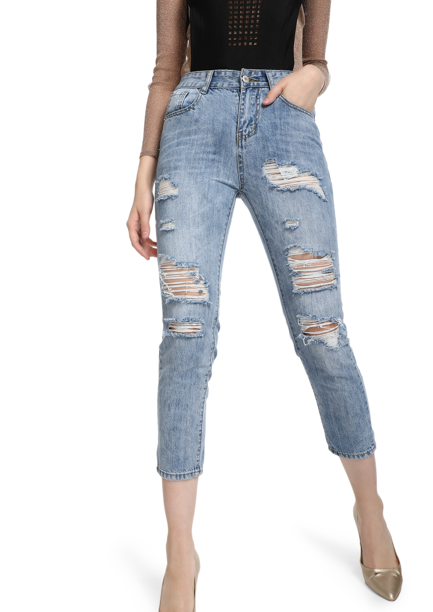 NEVER BE LATE LIGHT BLUE CROPPED JEANS