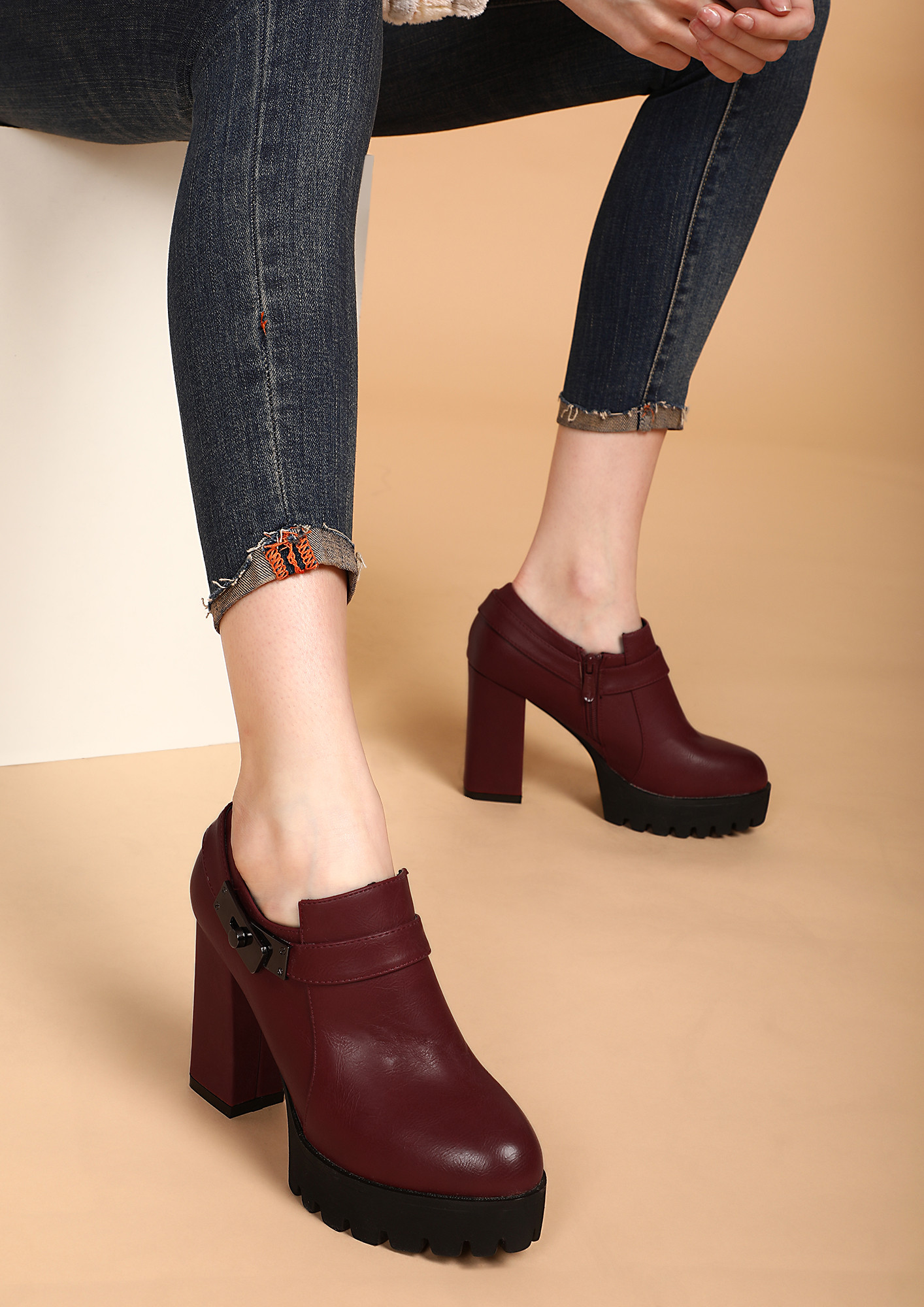 OFFICE TO HAPPY HOURS MAROON ANKLE BOOTS