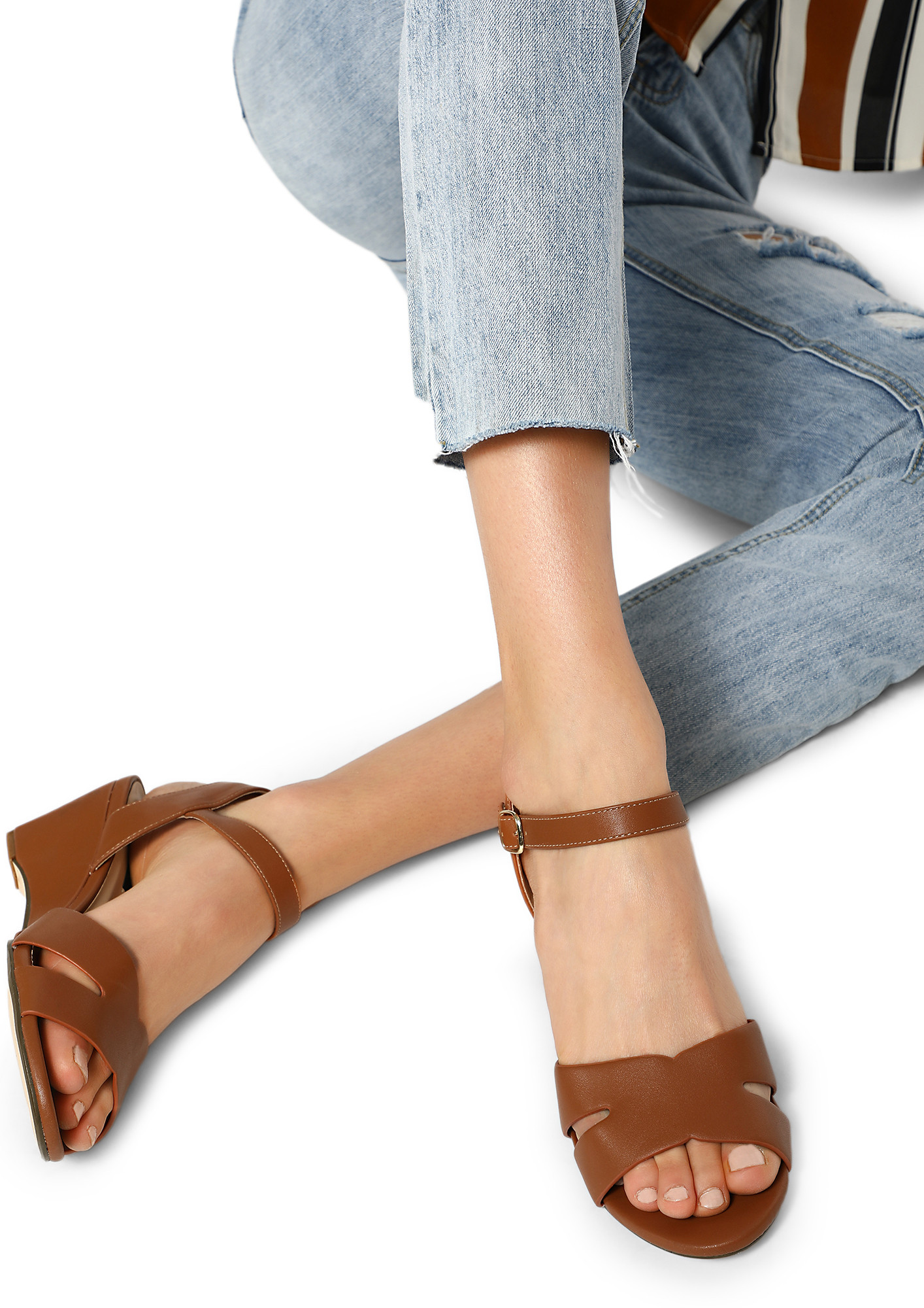 OPEN TO SUGGESTIONS TAN HEELED SANDALS