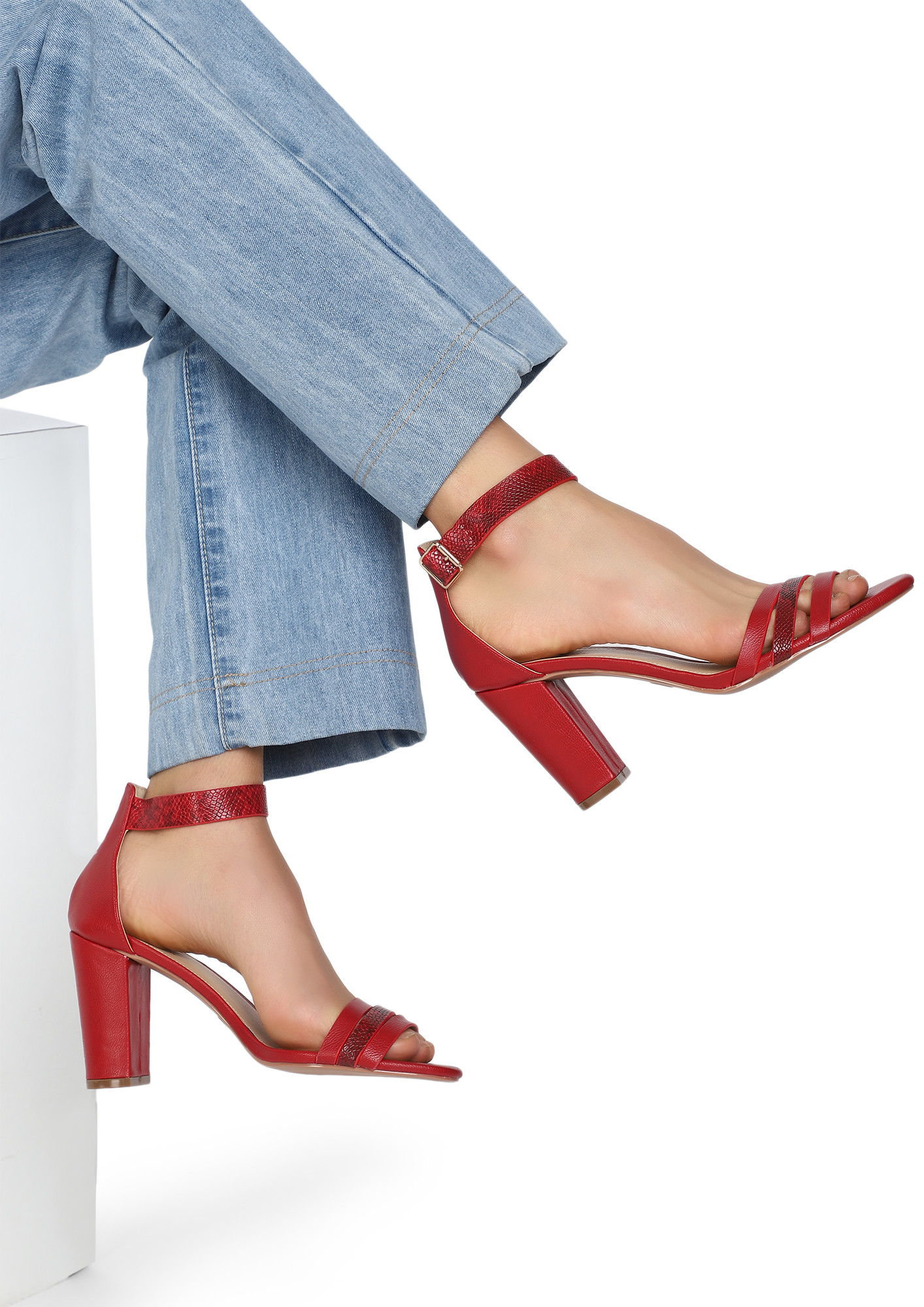 LET'S HAVE A CONVERSATION RED HEELED SANDALS