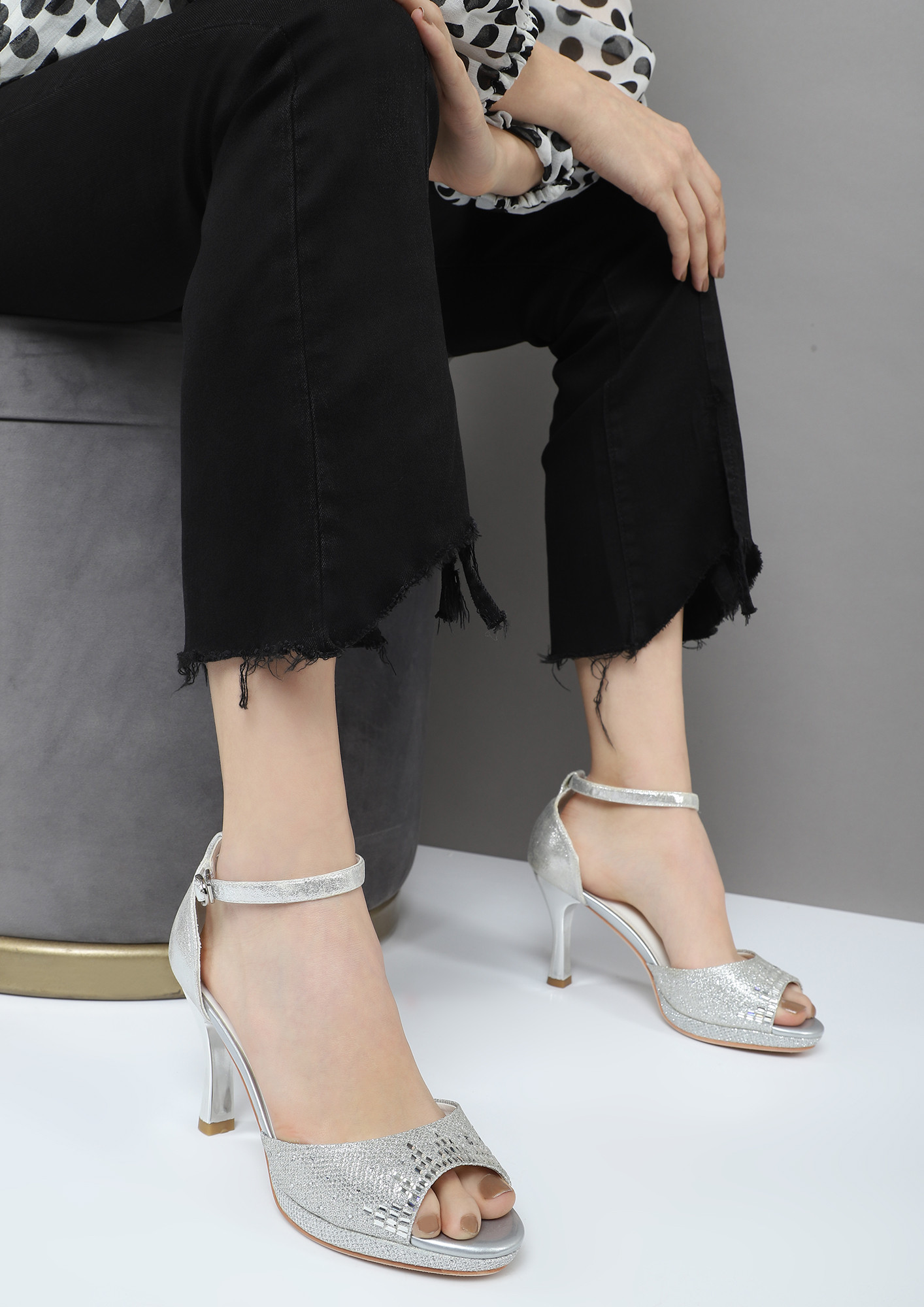 Silver Open Toe + Gold Elsie | Customizable Party Heels – Alterre
