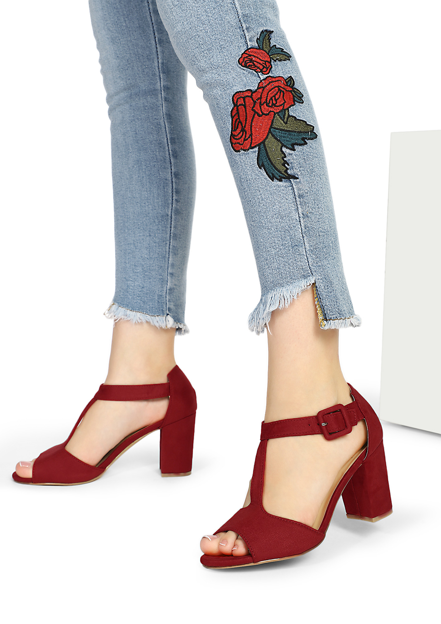 SUEDE MOOD ON RED HEELED SANDALS