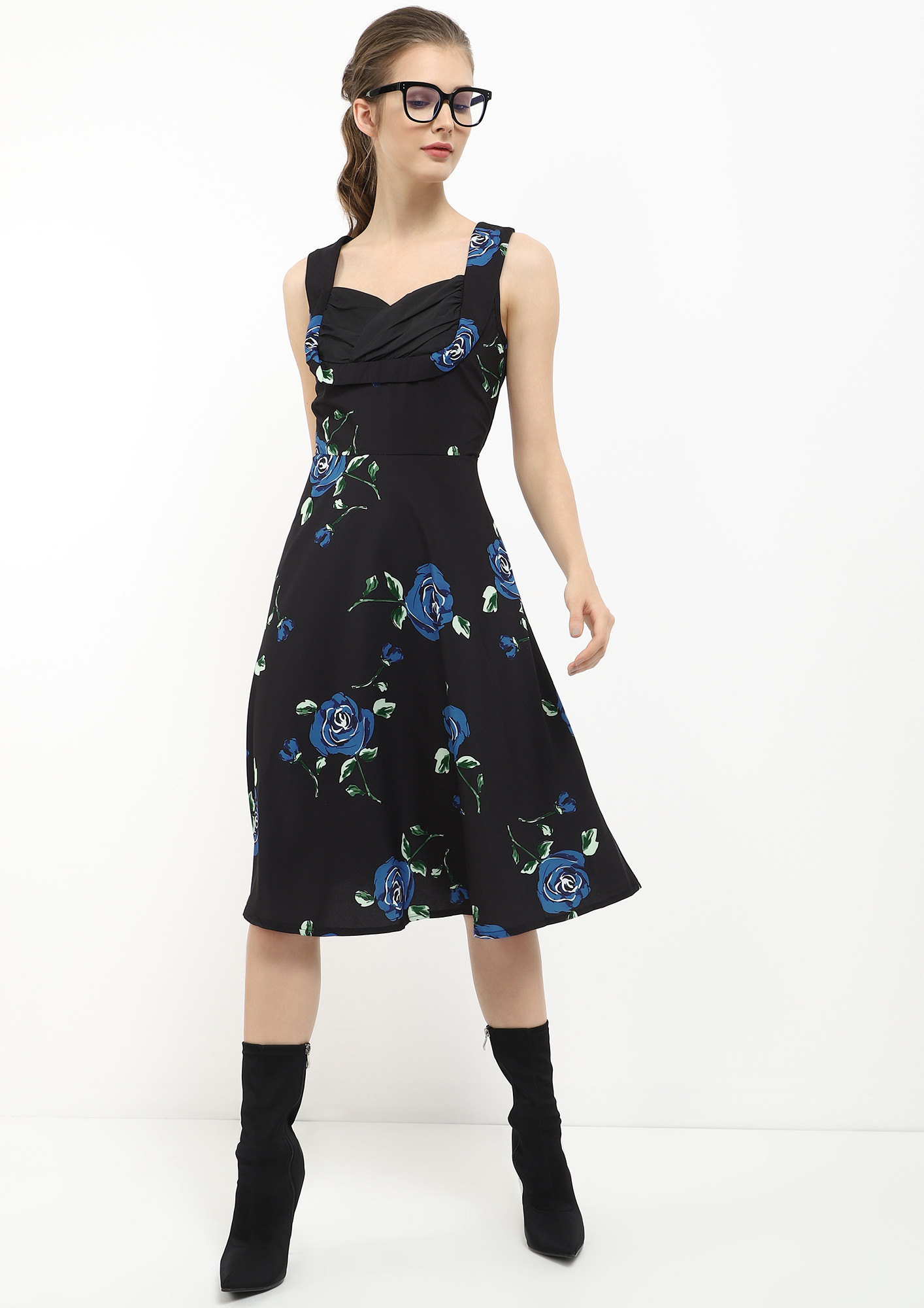 ROOTING FOR YOU FLORAL BLUE MIDI DRESS