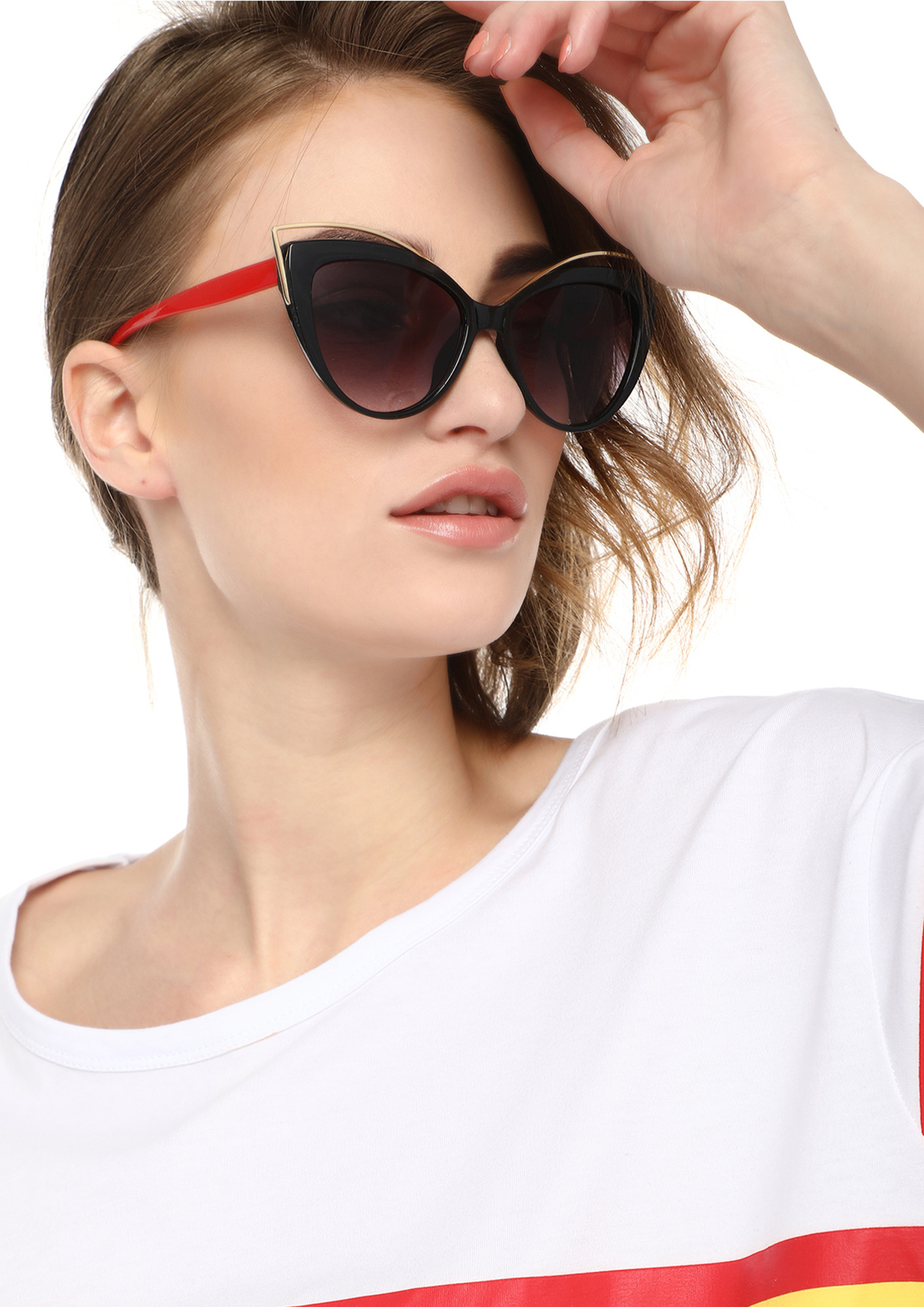 DOUBLE TAKE BLACK AND RED CATEYE SUNGLASSES