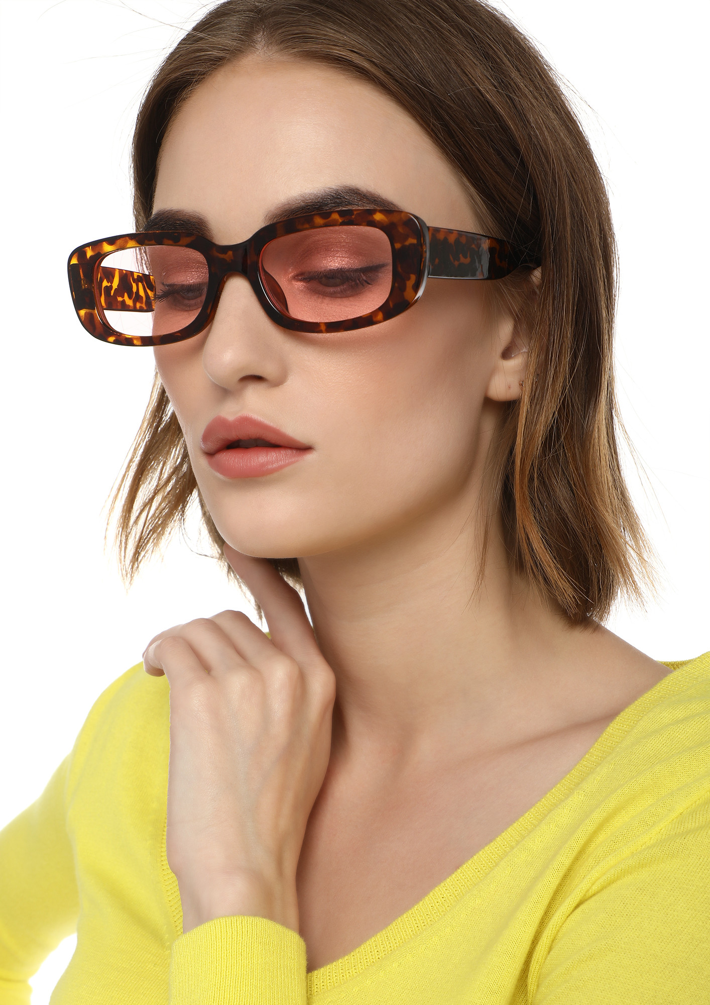TURTLEY AWESOME AMBER PINK RECTANGULAR SUNGLASSES