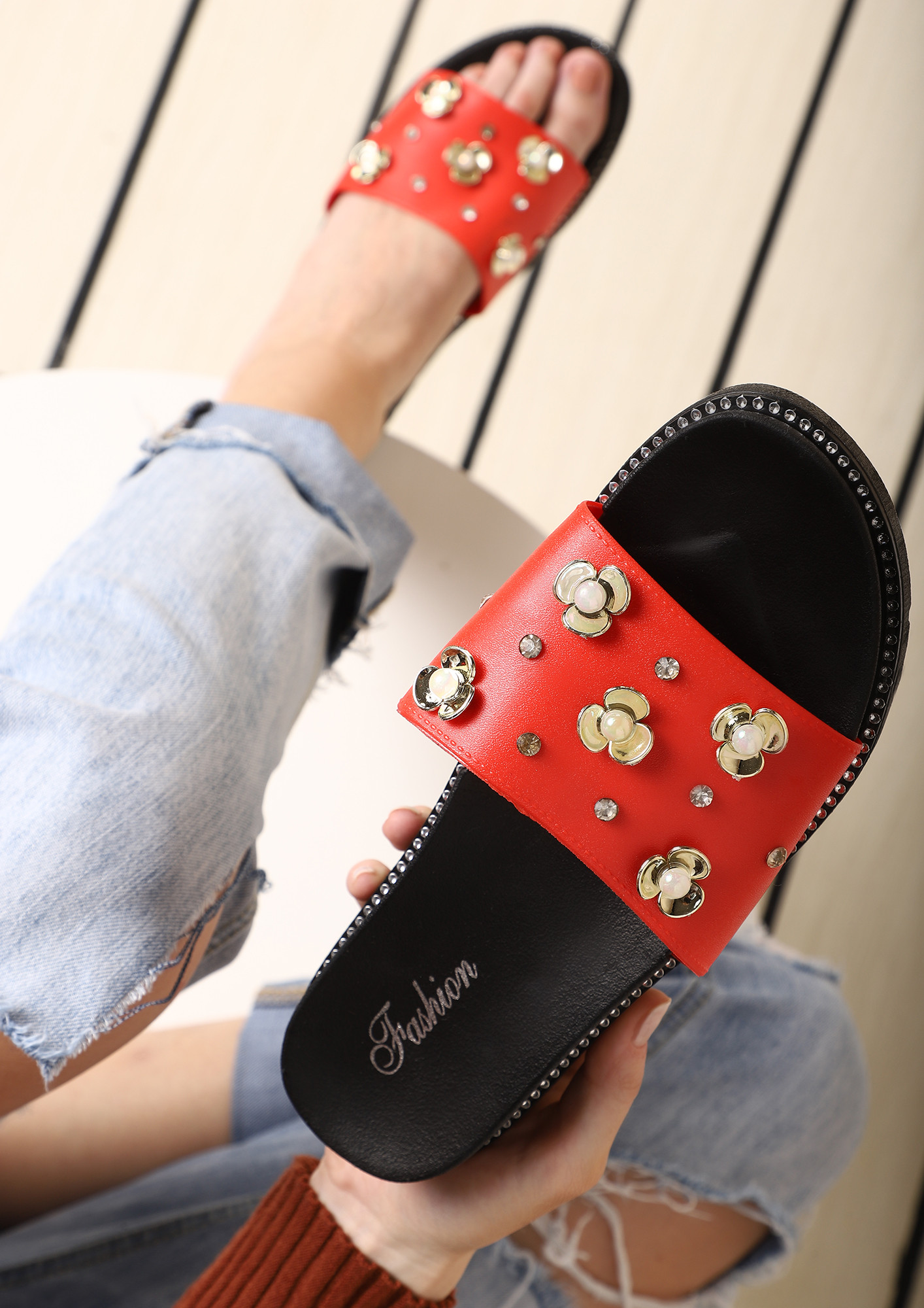 BUD AND SHINE RED FLAT SANDALS