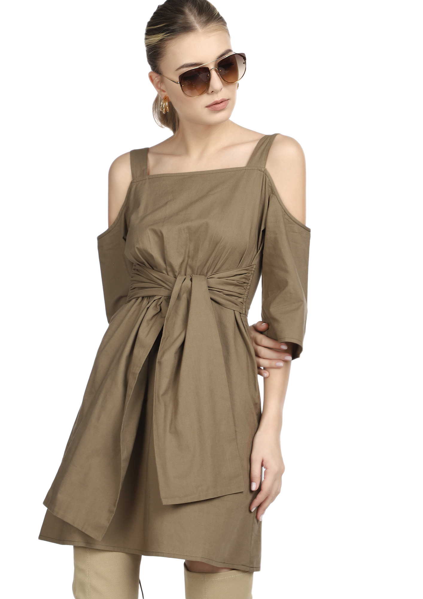 PERFECTLY BALANCED OLIVE BROWN SHIFT DRESS