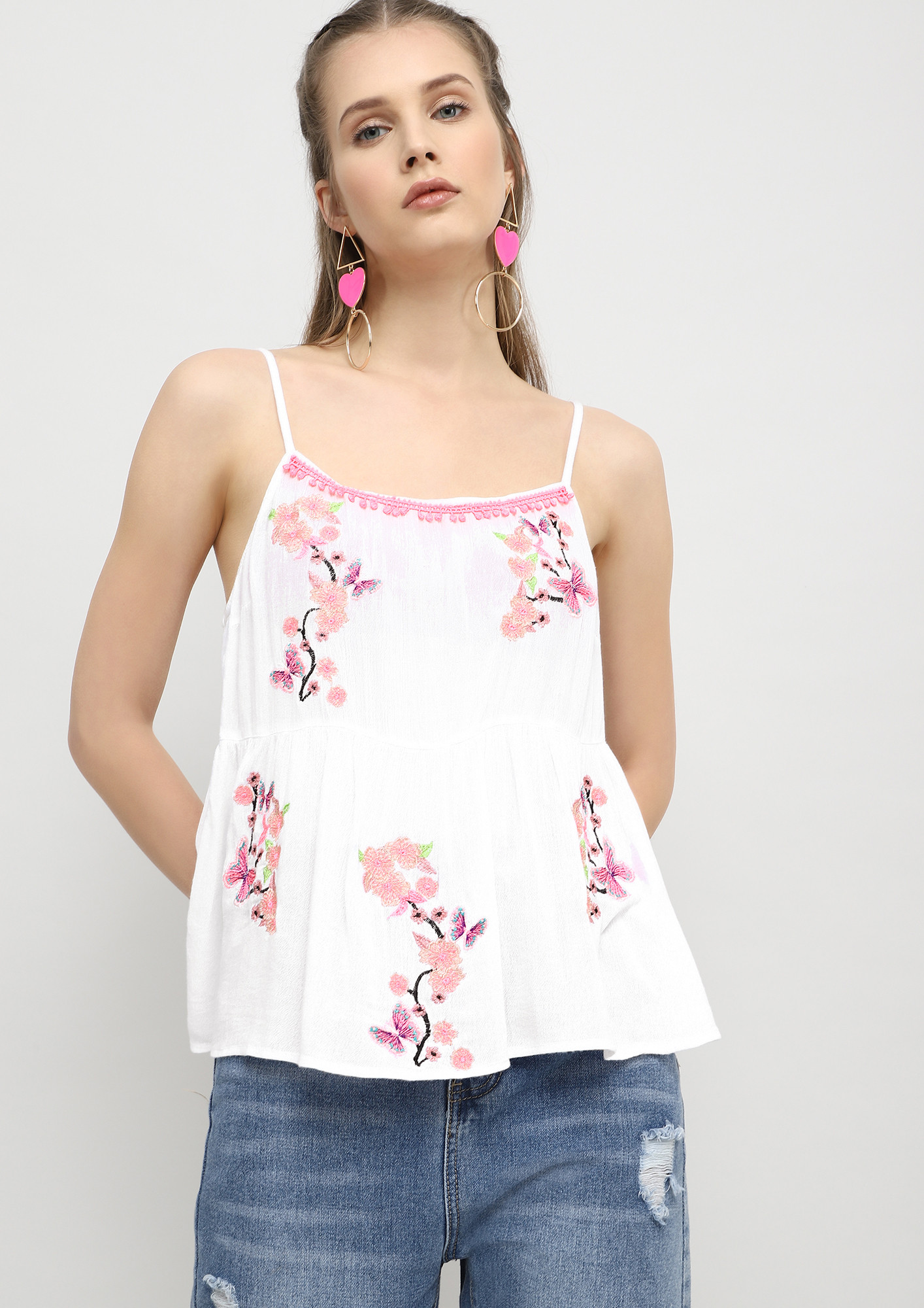 RUNNING WITH BUTTERFLIES WHITE CAMI TOP
