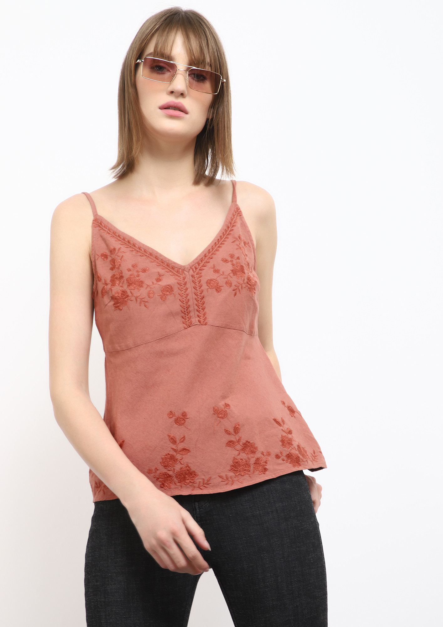 SHAN'T BE LATE BROWN CAMI TOP