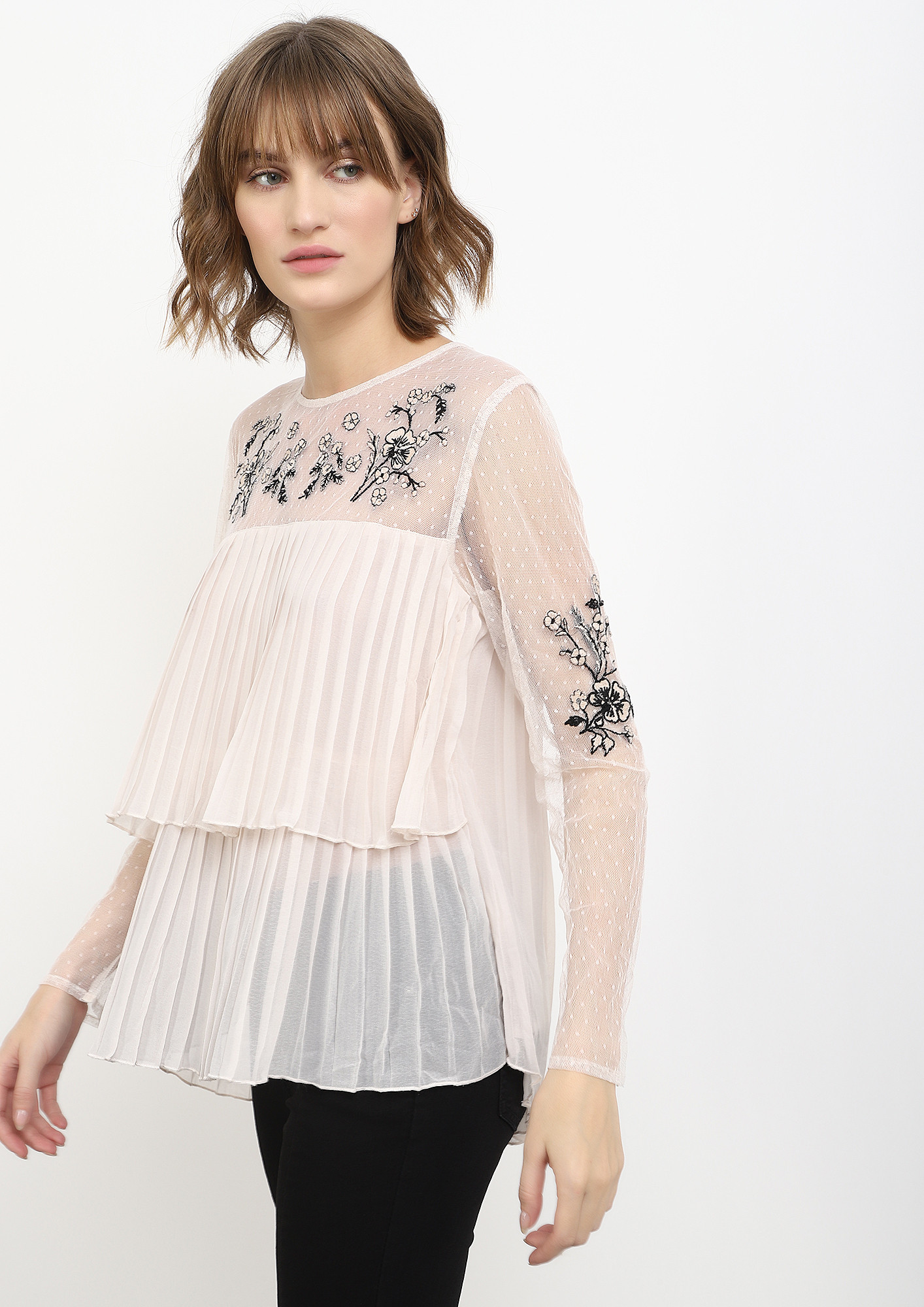 PLEASED TO PLEAT BLUSH PINK TUNIC TOP