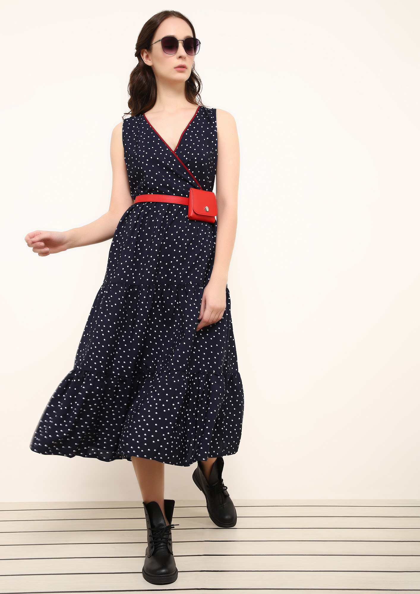CAUGHT BY THE DOTS NAVY MIDI DRESS