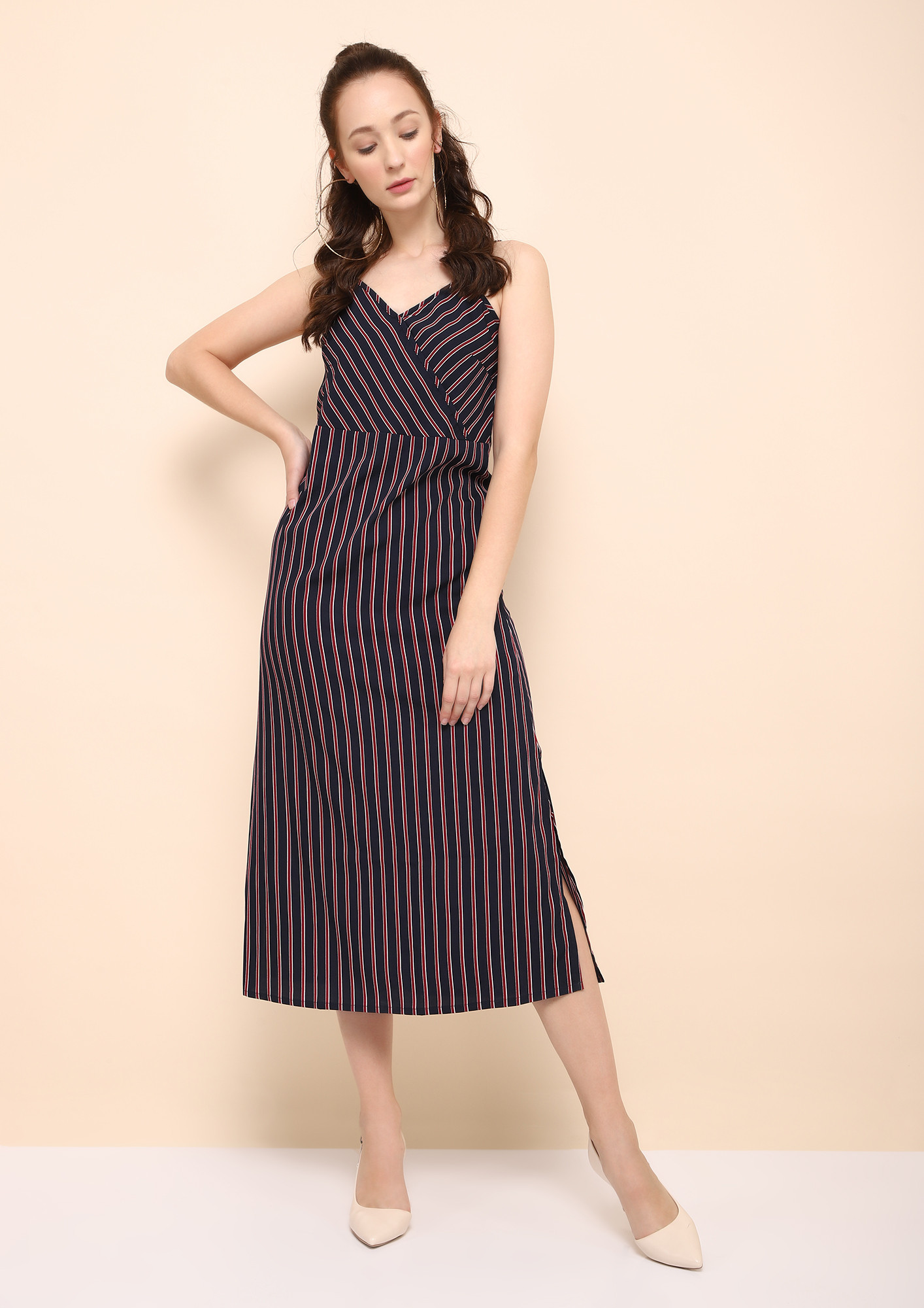 STRIPED OUT NAVY MAROON MAXI DRESS