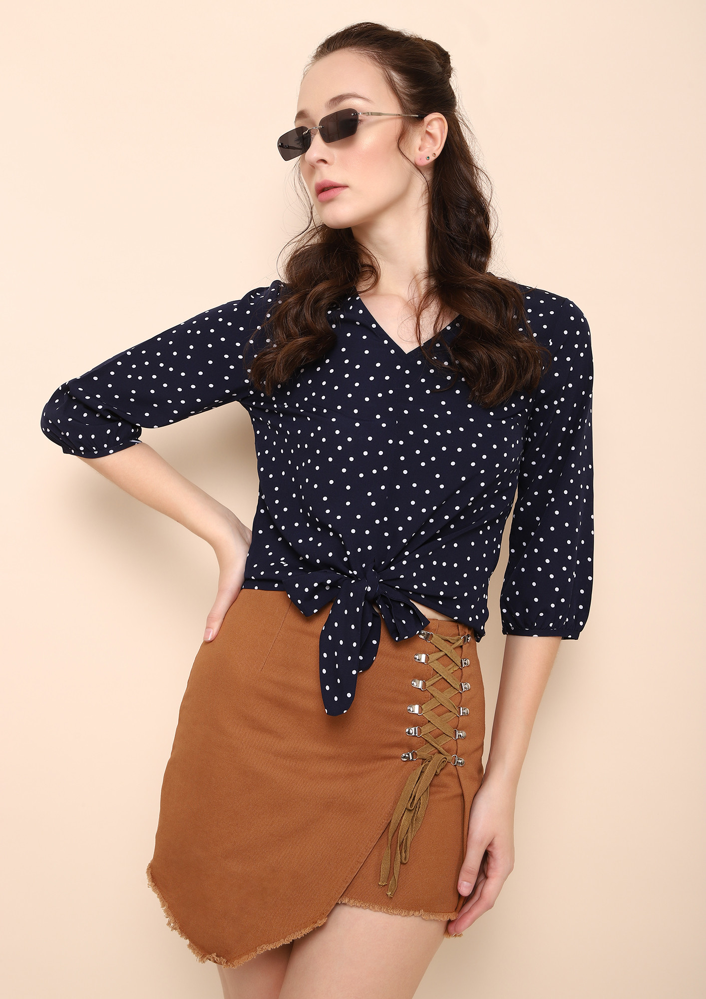 SPOTTED AND SORTED NAVY TOP