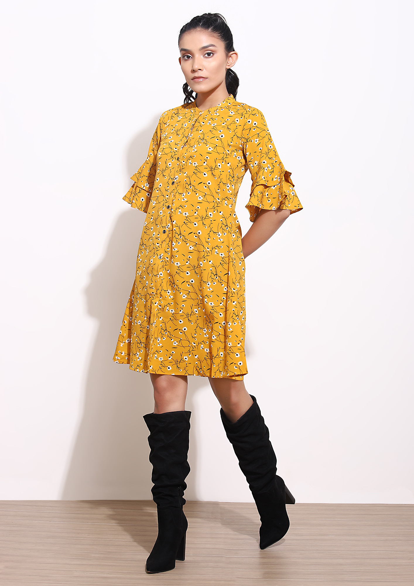 TAKEN BY THE DAISIES YELLOW SHIRT DRESS