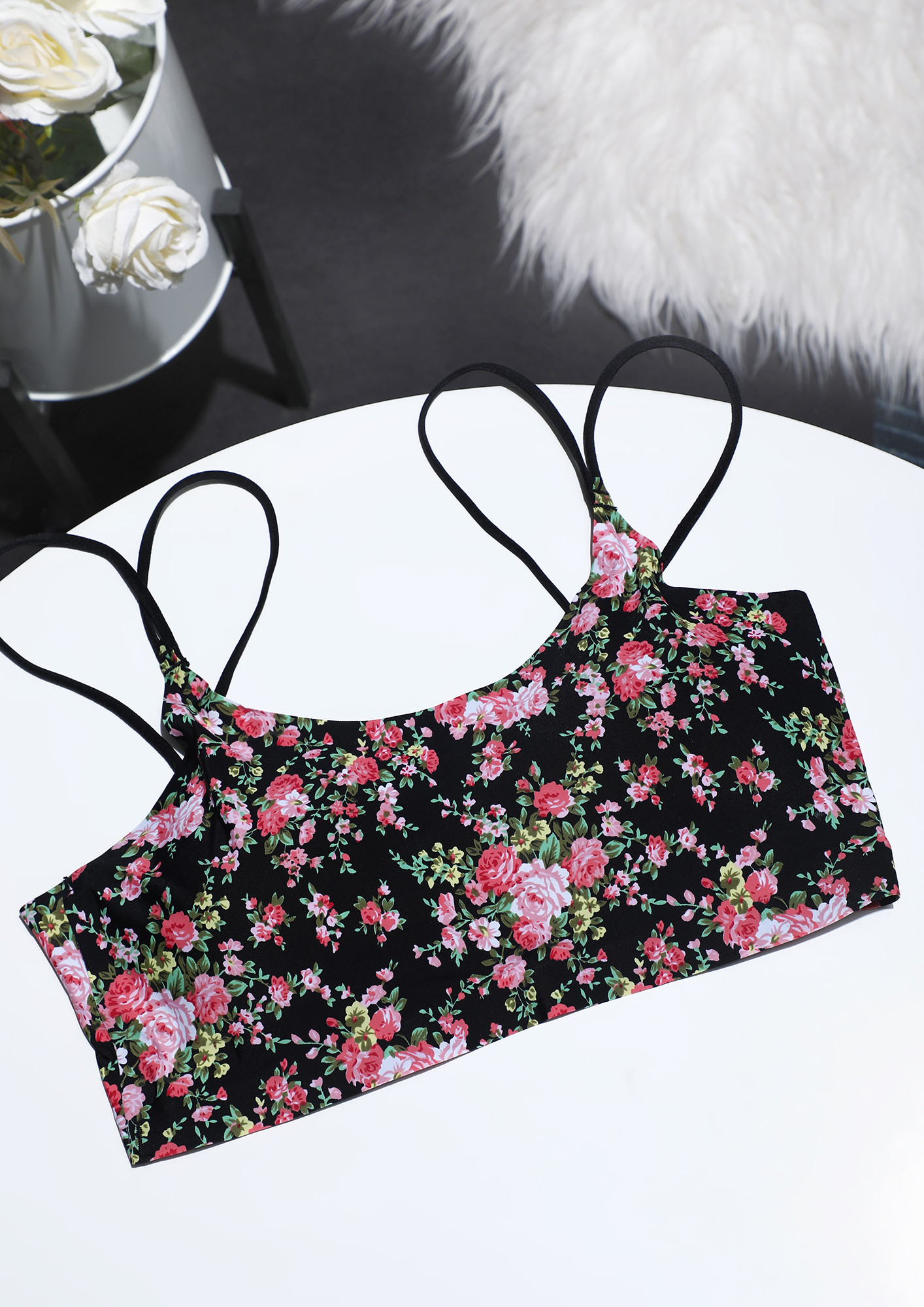 DOUBLE STRAPPED PINK FLORAL BRALETTE