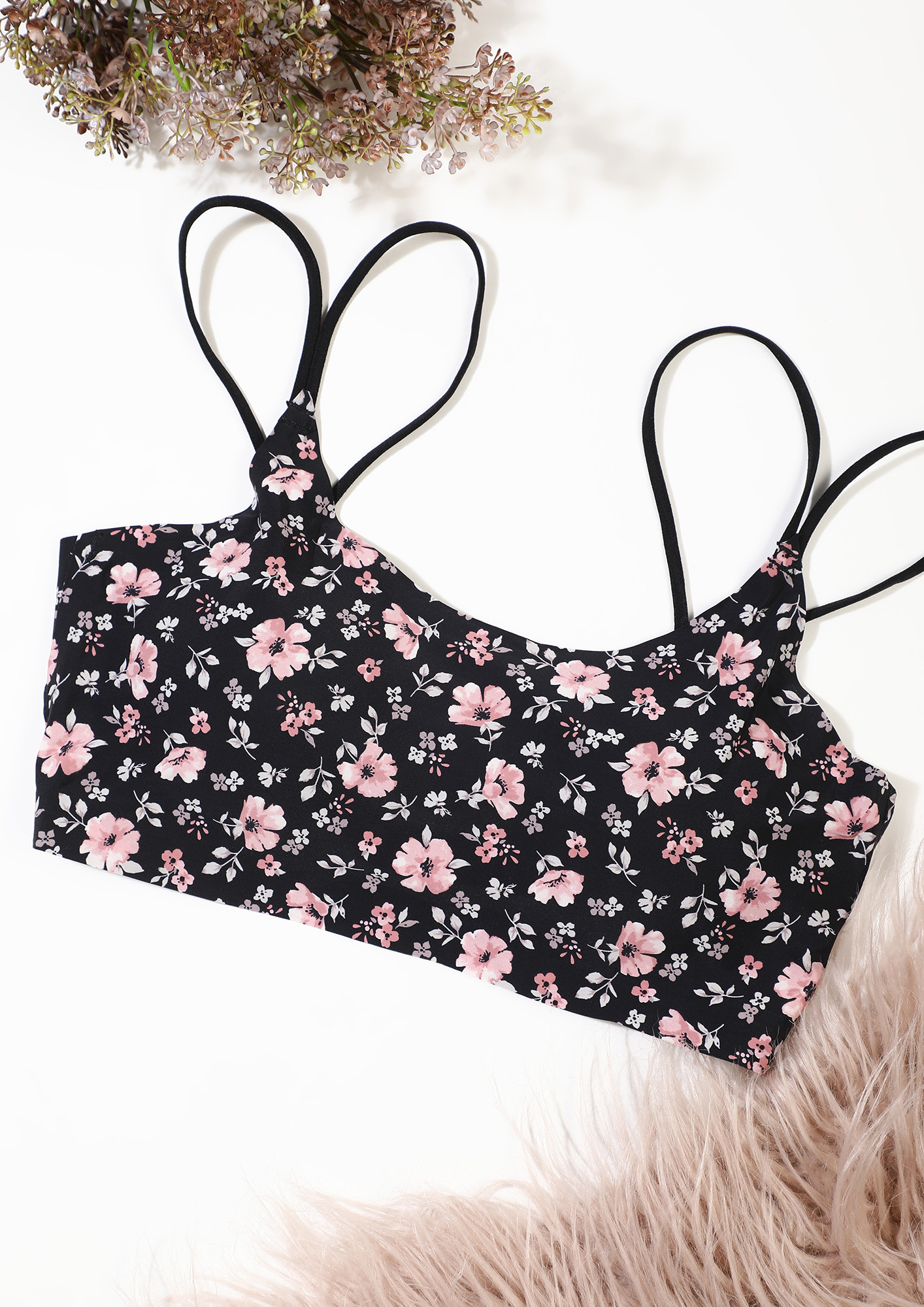DOUBLE STRAPPED BLACK FLORAL BRALETTE