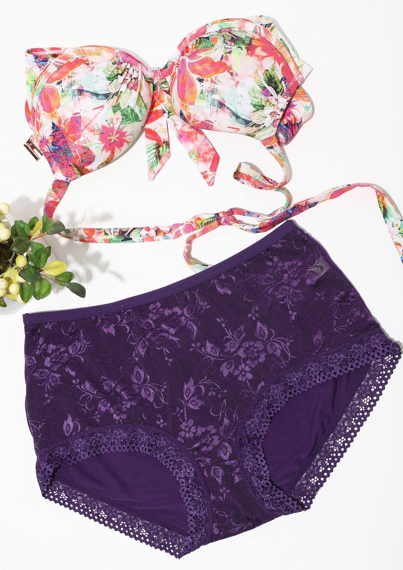 PURPLE LACEY HIGH WAIST HIPSTERS