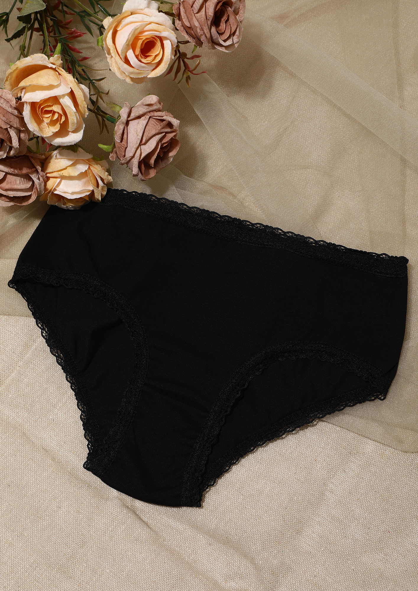 All black hipster with Trimmed lace