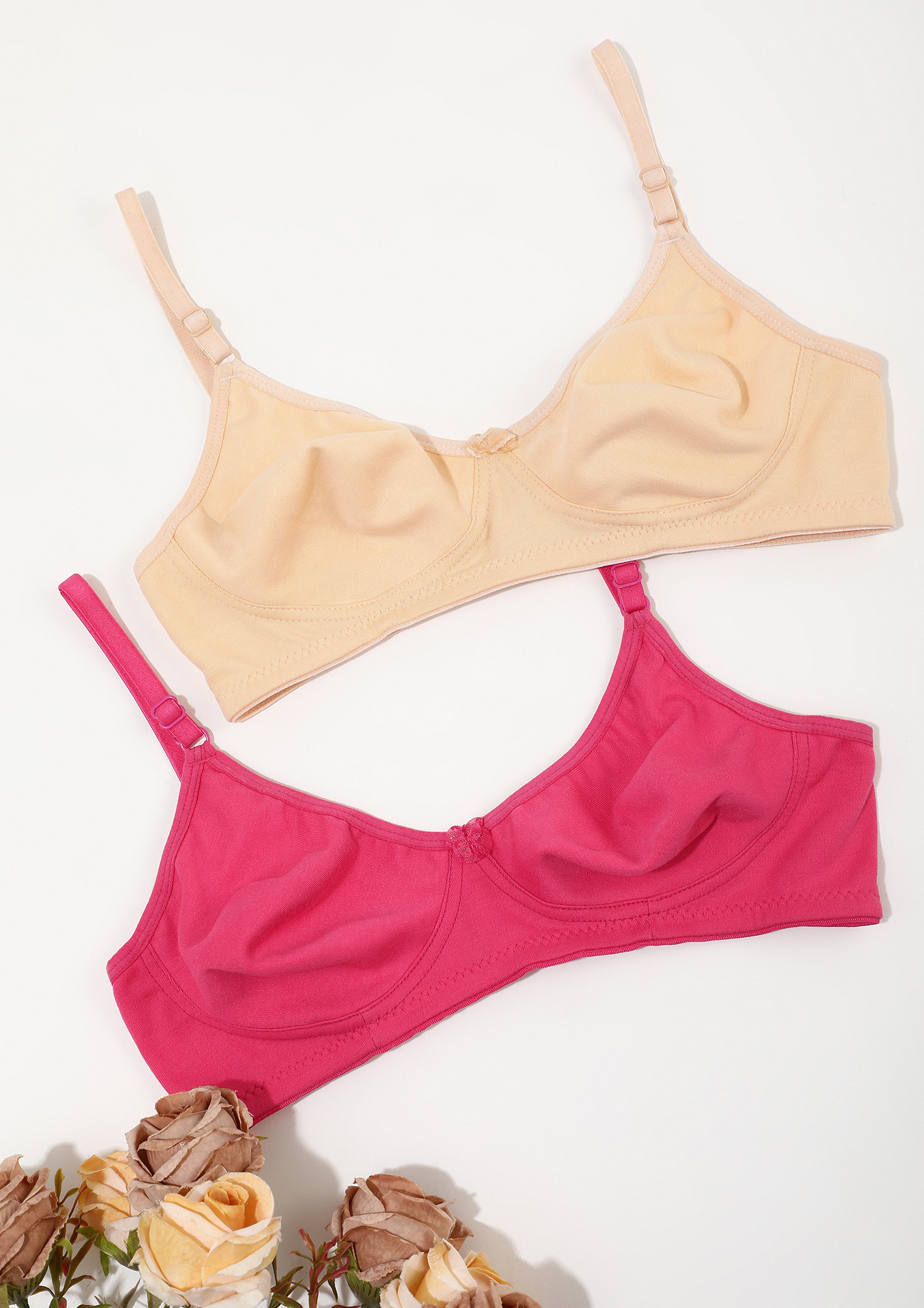 DELICATE PEACH & HOT PINK NON PADDED NON WIRED BRA COMBO