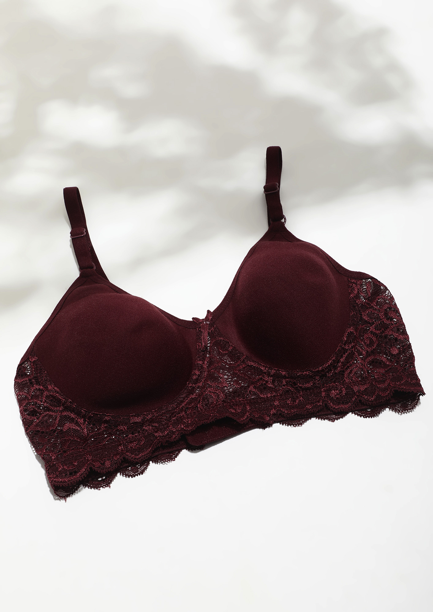Lace Each Day Up Spacer Cup Non Wired Maroon Bra