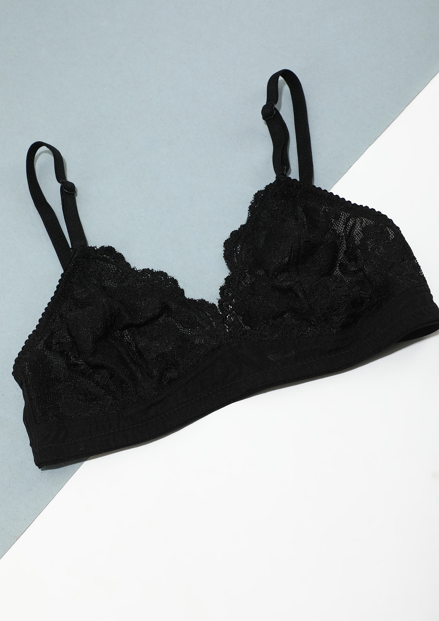 LACE NON-PADDED NON-WIRED FULL COVERAGE BLACK BRA